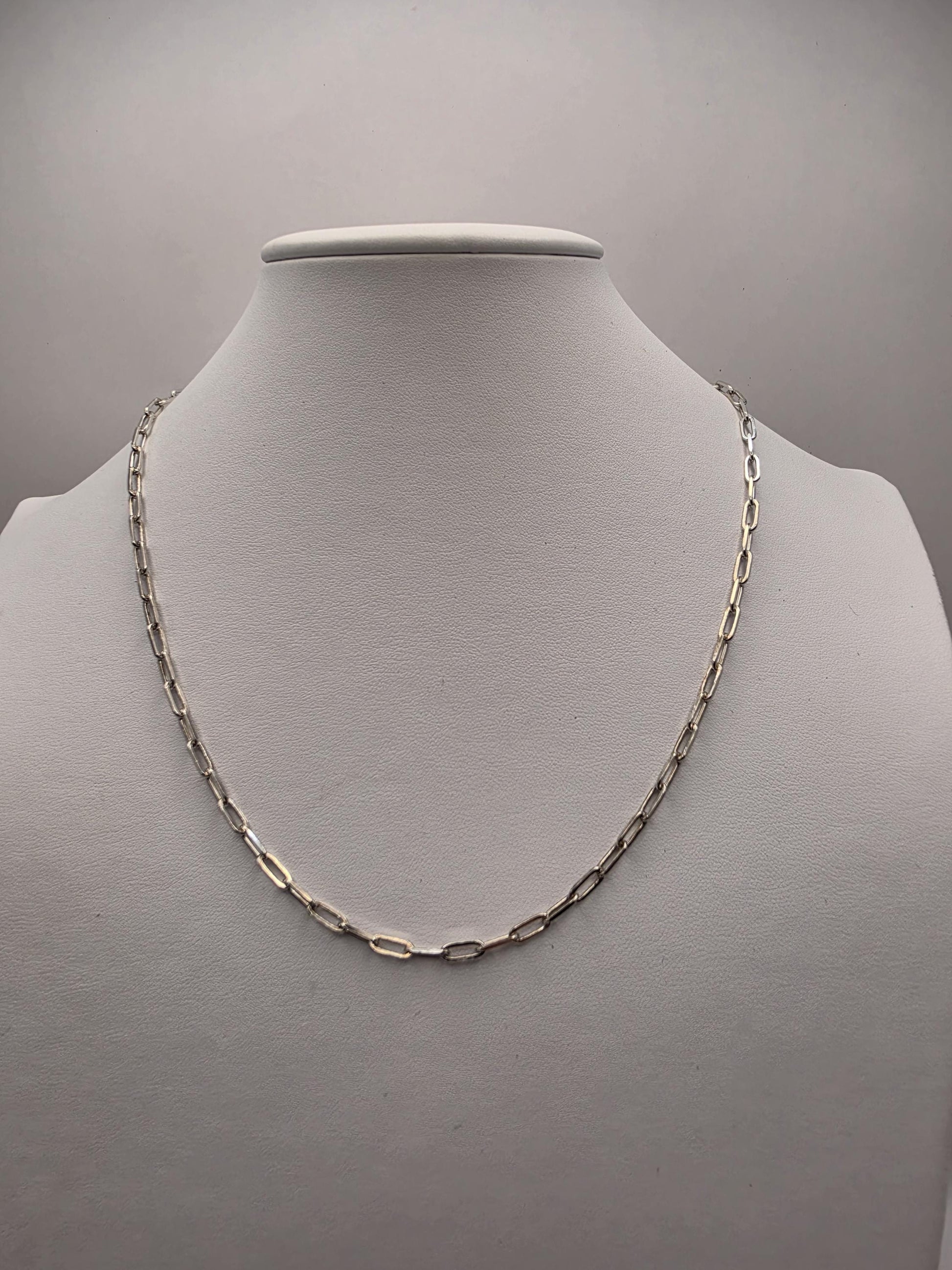 Sterling Silver Paperclip Chain Necklace | 925 Silver | 20 Inch | 3.3mm | Elongated Link Layering Chain | Unisex
