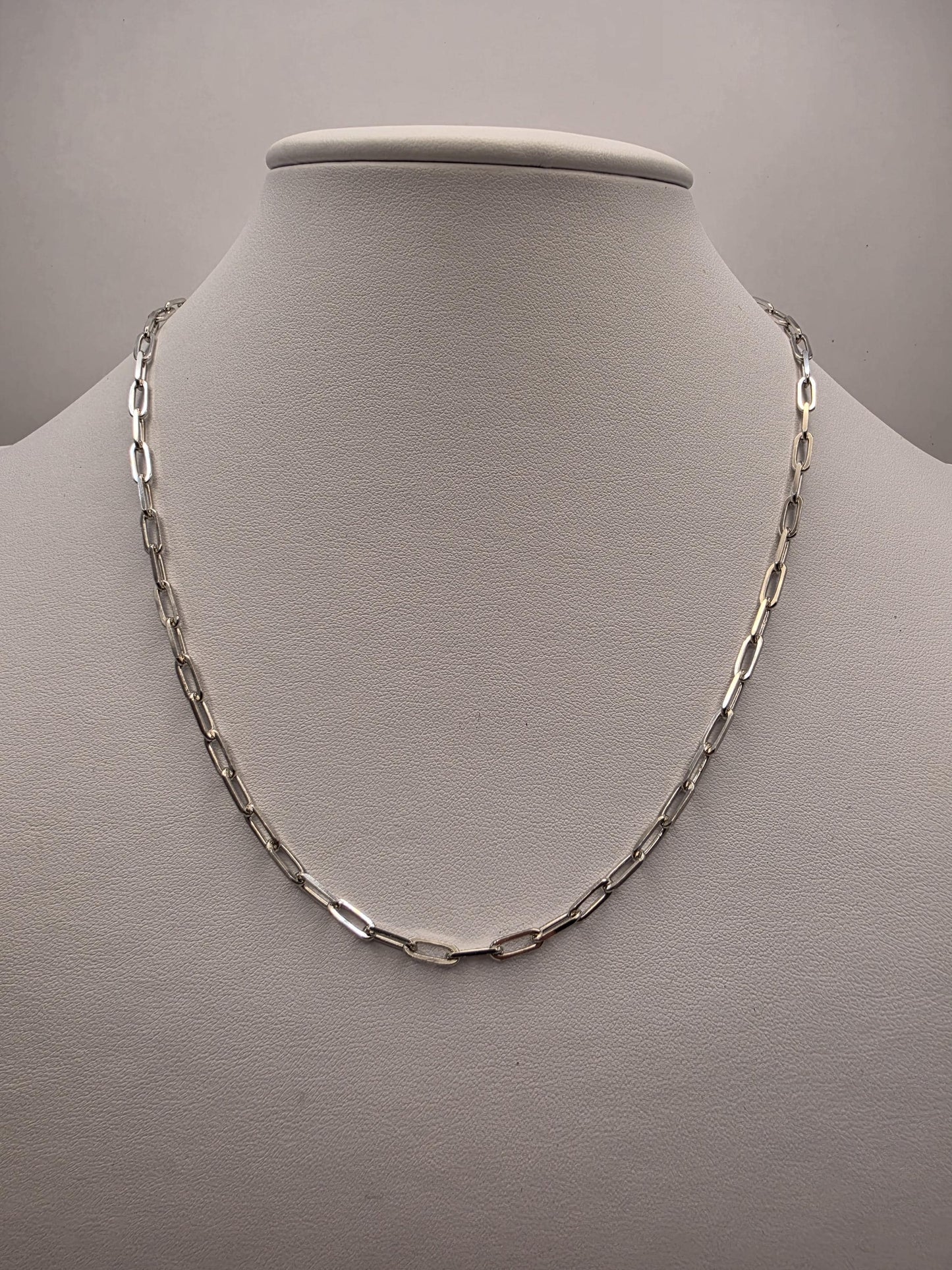 Sterling Silver Paperclip Chain Necklace | 925 Silver | 18 Inch | 3.2mm | Elongated Link Layering Chain | Unisex
