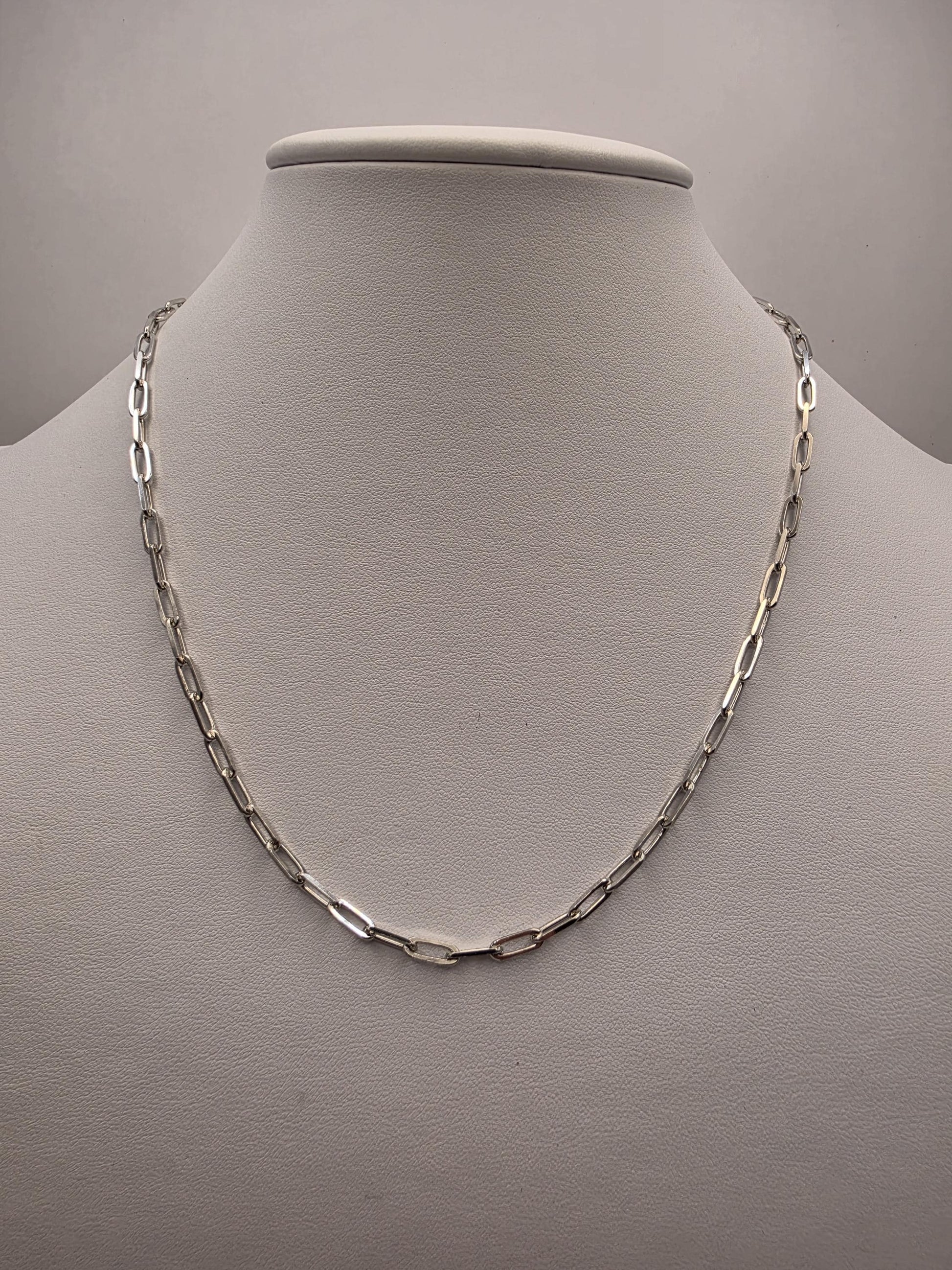 Sterling Silver Paperclip Chain Necklace | 925 Silver | 18 Inch | 3.2mm | Elongated Link Layering Chain | Unisex