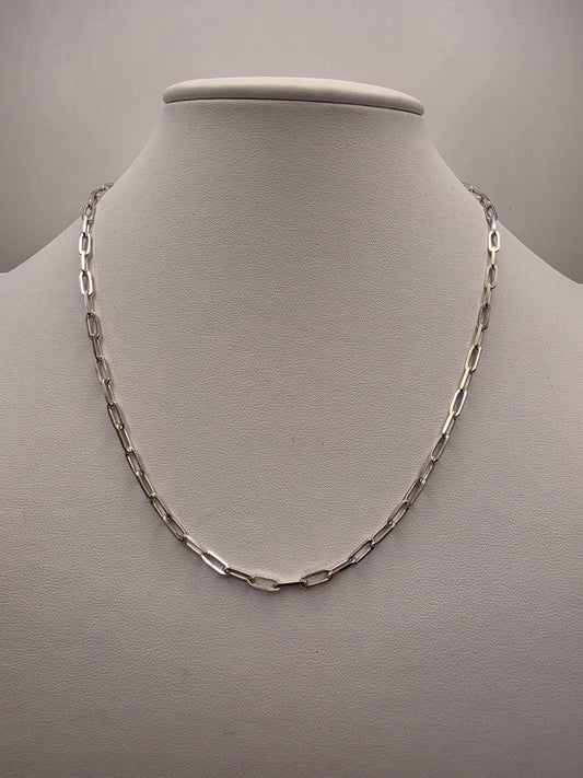 Sterling Silver Paperclip Chain Necklace | 925 Silver | 18 Inch | 3.2mm | Elongated Link Layering Chain | Unisex
