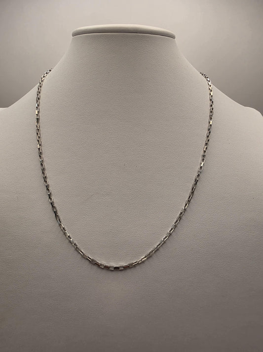 Sterling Silver Box Chain Necklace | 925 Silver | 20 Inch | 2.16mm | Elongated Box Link | Mens Womens Unisex Chain