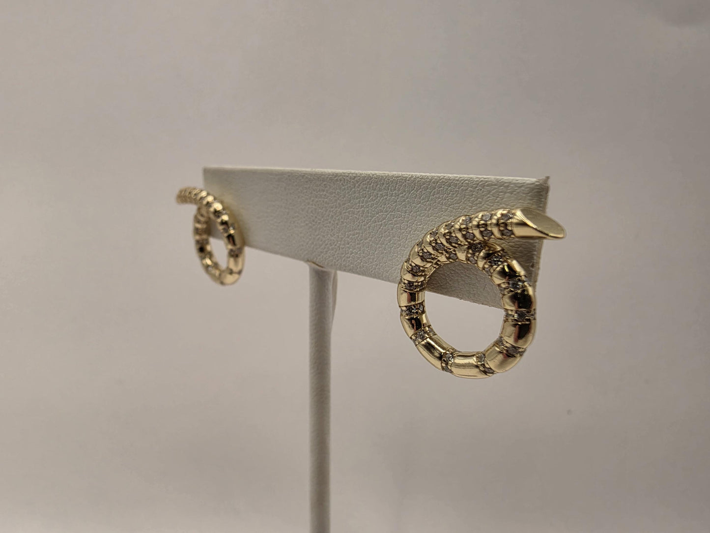 Gold Plated Sterling Silver CZ Snake Coil Stud Earrings 19mm x 13mm Serpent Hoop 925 Womens 7.8g