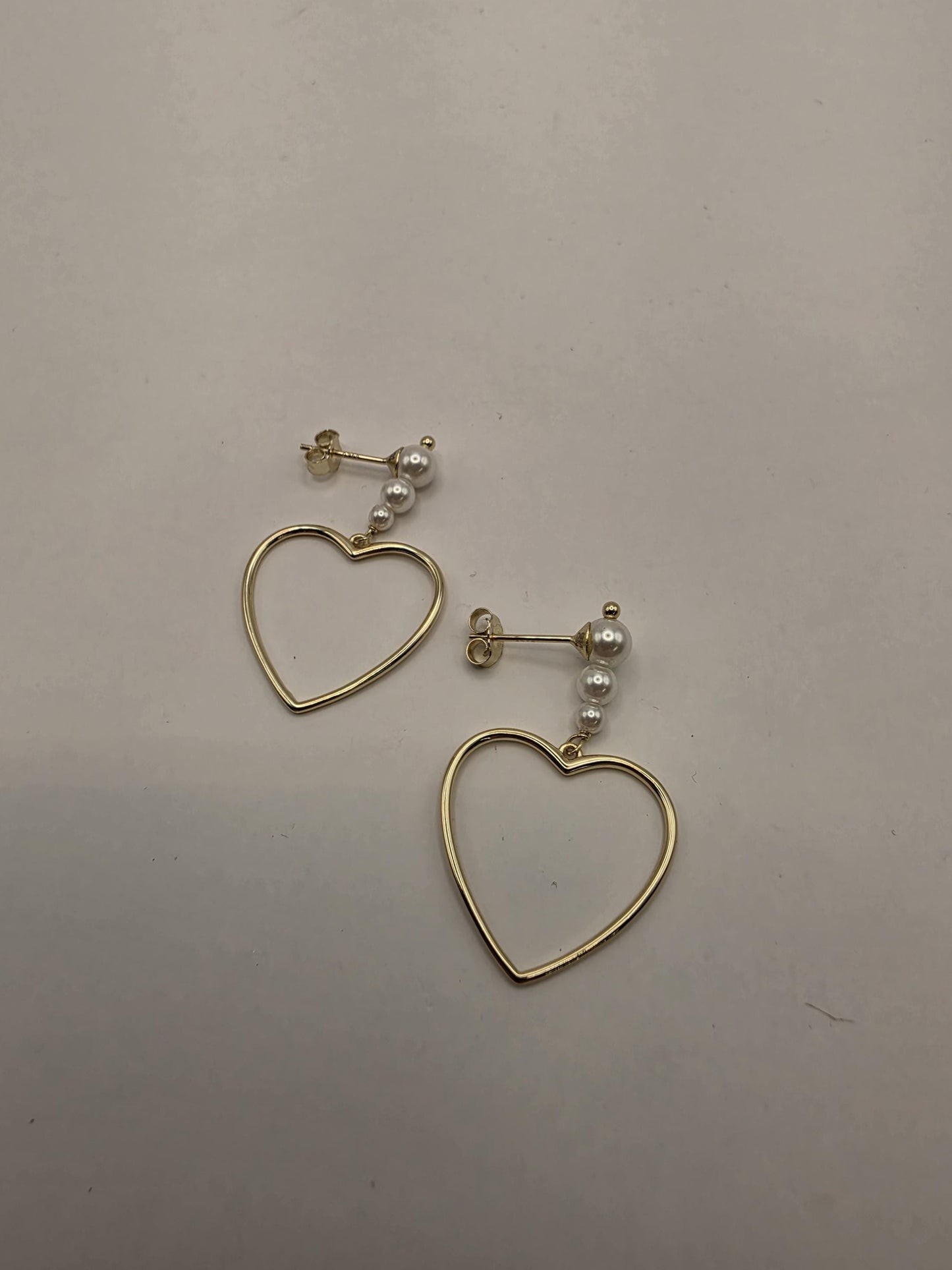 Gold Plated Sterling Silver Pearl Cluster Heart Drop Earrings 25mm Open Heart Dangle 925 Womens 2.5g