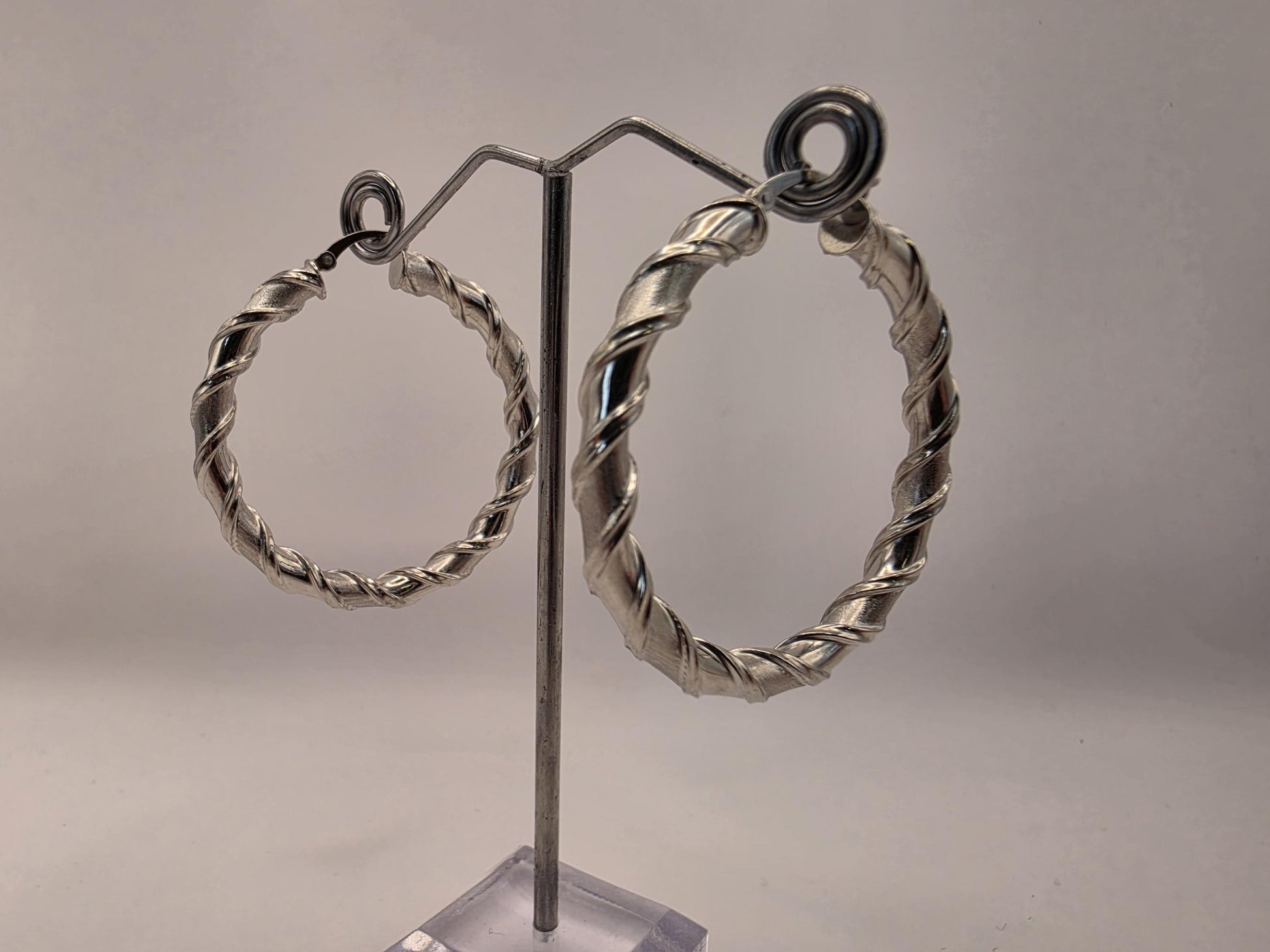 Sterling Silver Twisted Hoop Earrings | 925 Silver | 1.75 Inch | Chunky Twisted Rope Hoops | Womens Statement Hoops