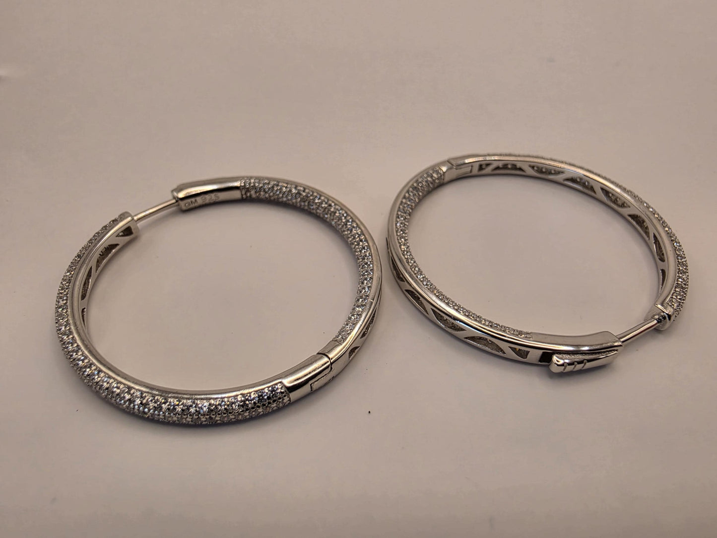 Sterling Silver Pave CZ Hoop Earrings | 925 Silver | 1.125 Inch | Sparkling Cubic Zirconia Hoops | Womens Hoops
