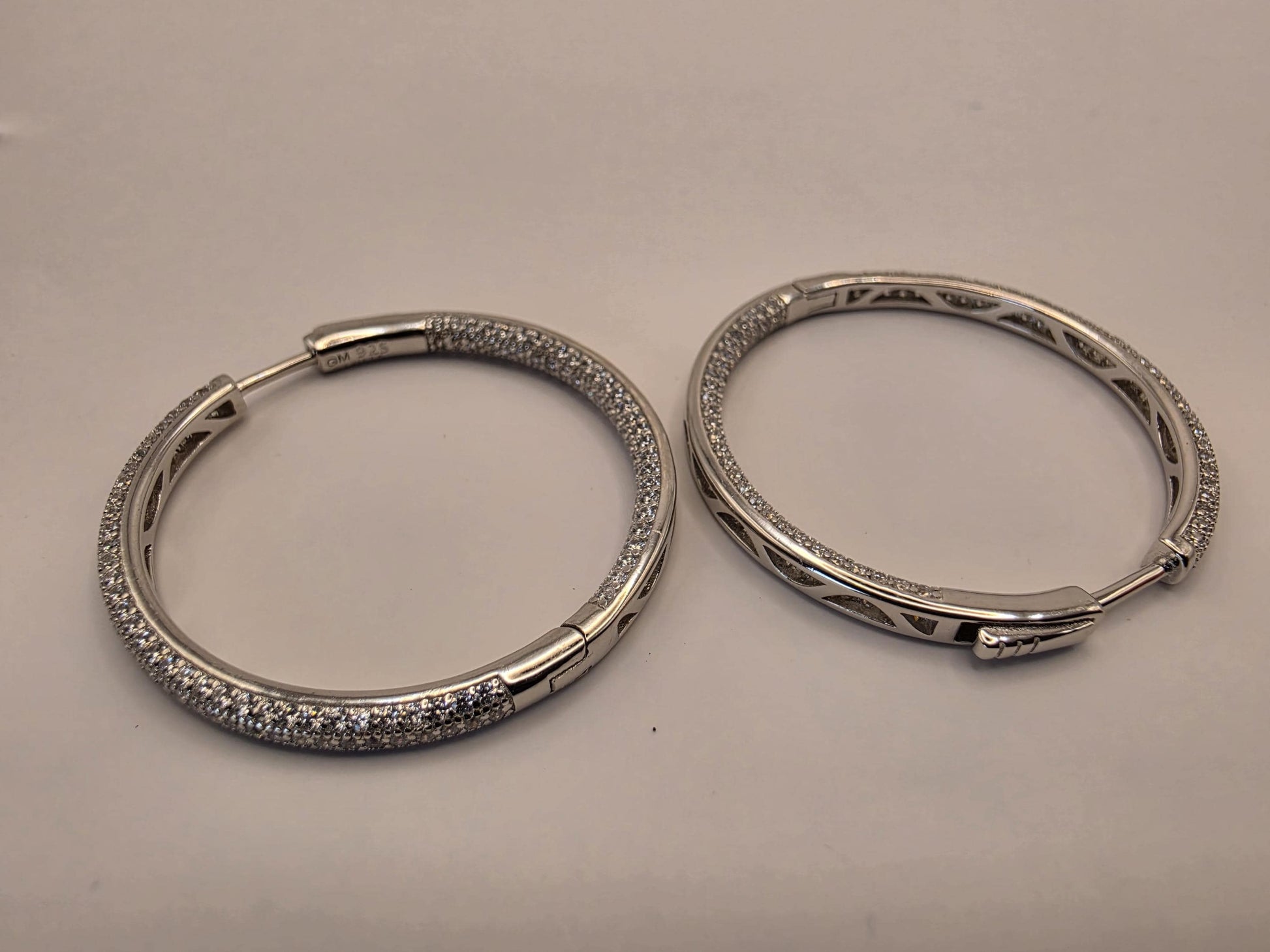Sterling Silver Pave CZ Hoop Earrings | 925 Silver | 1.125 Inch | Sparkling Cubic Zirconia Hoops | Womens Hoops