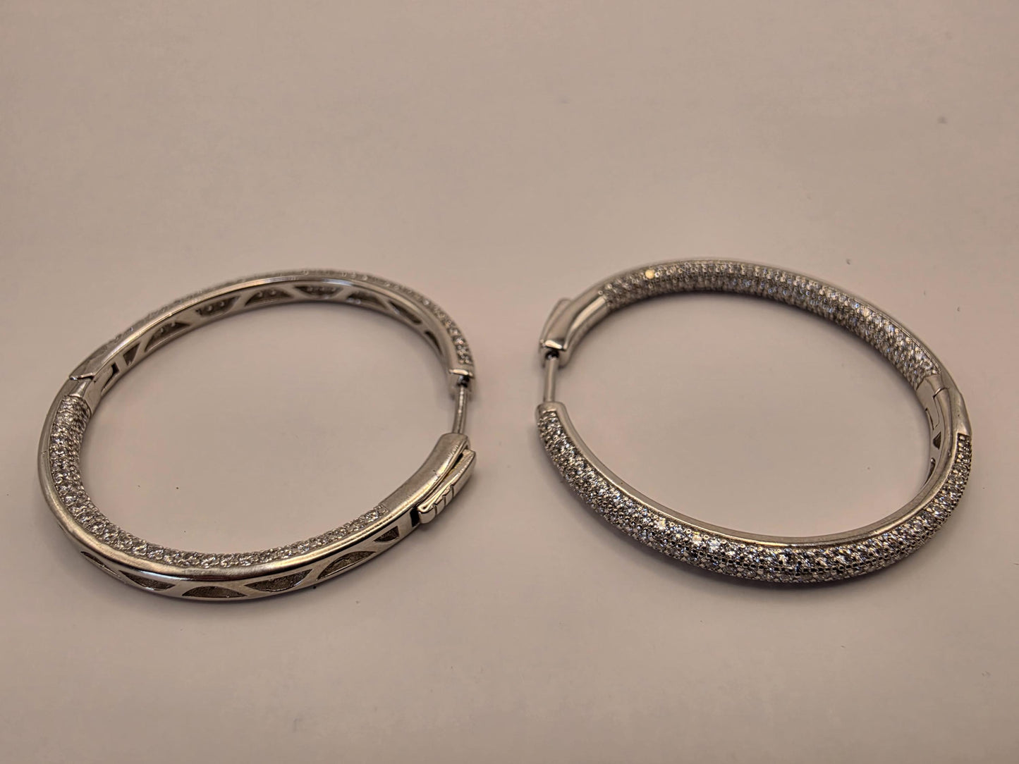Sterling Silver Pave CZ Hoop Earrings | 925 Silver | 1.125 Inch | Sparkling Cubic Zirconia Hoops | Womens Hoops