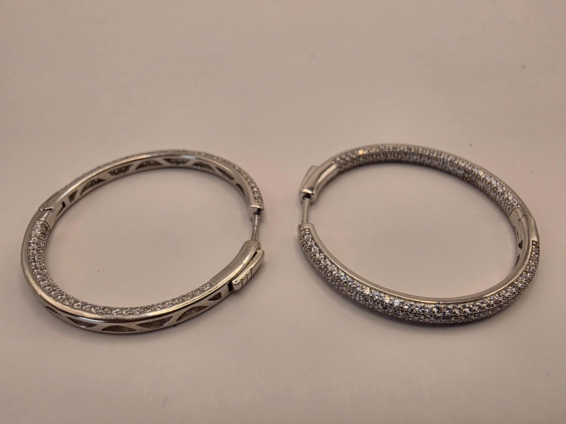 Sterling Silver Pave CZ Hoop Earrings | 925 Silver | 1.125 Inch | Sparkling Cubic Zirconia Hoops | Womens Hoops