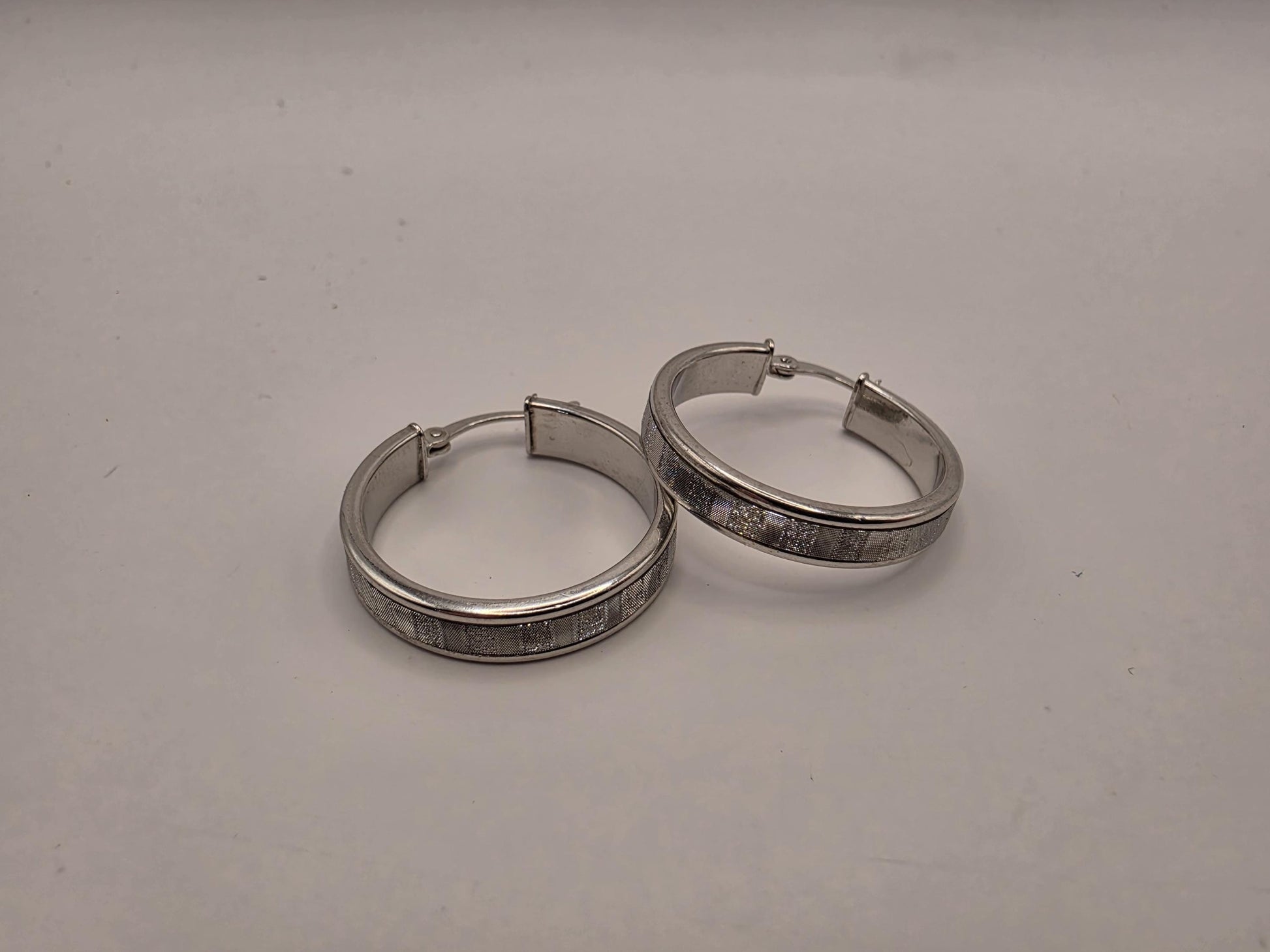 Sterling Silver Patterned Huggie Hoop Earrings | 925 Silver | 1 Inch | Textured Band Hoops | Womens Everyday Hoops