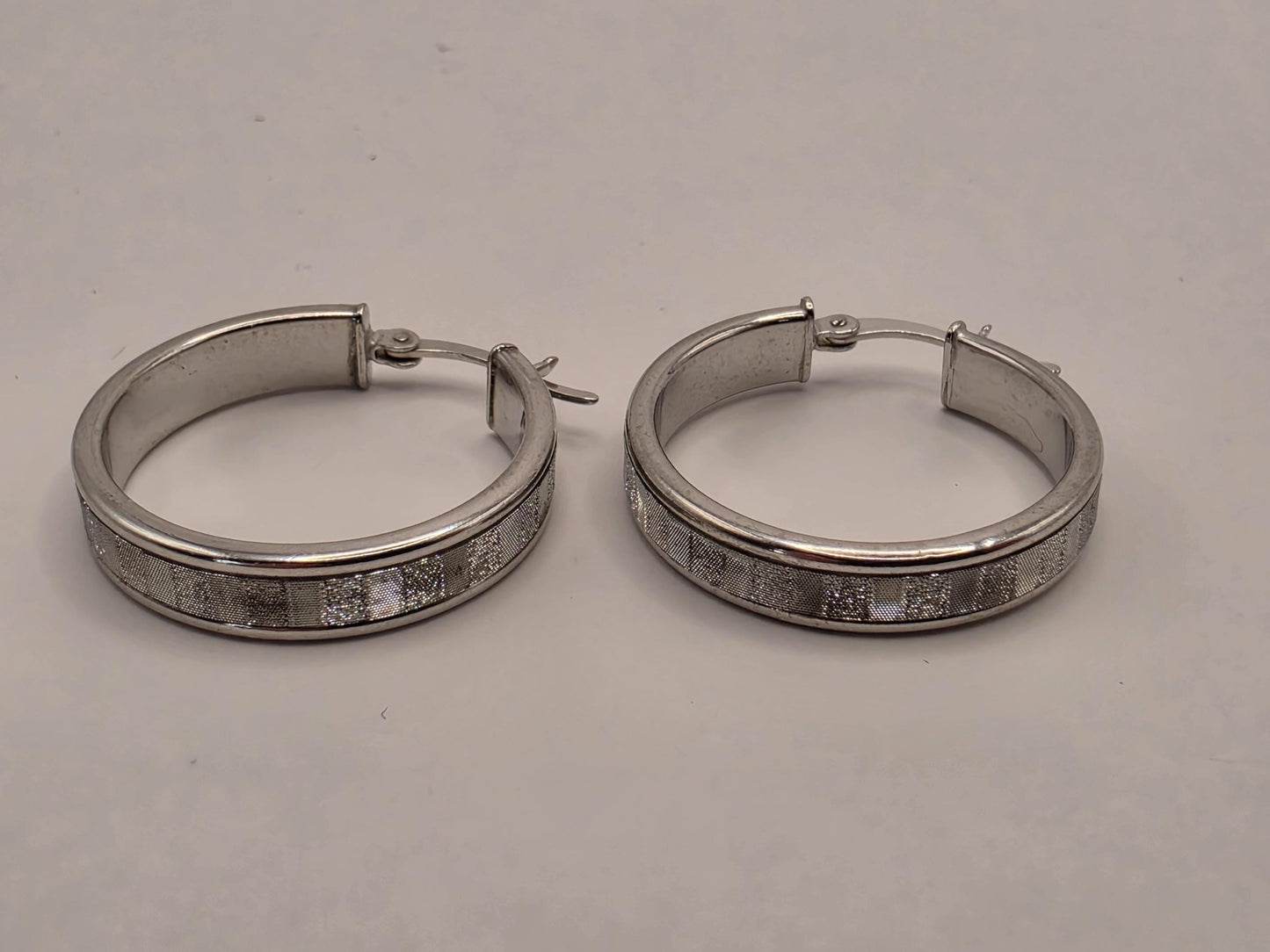Sterling Silver Patterned Huggie Hoop Earrings | 925 Silver | 1 Inch | Textured Band Hoops | Womens Everyday Hoops