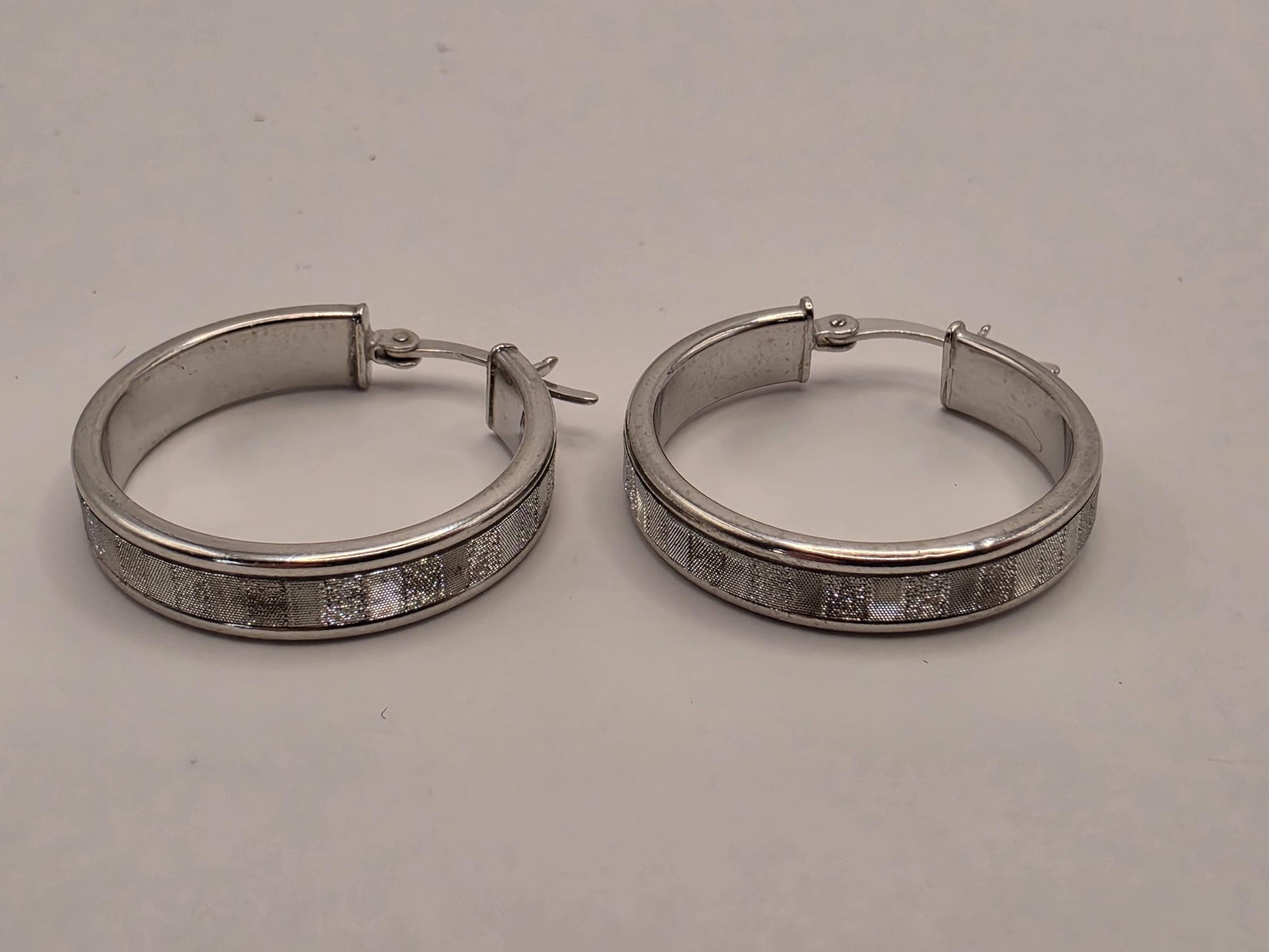 Sterling Silver Patterned Huggie Hoop Earrings | 925 Silver | 1 Inch | Textured Band Hoops | Womens Everyday Hoops