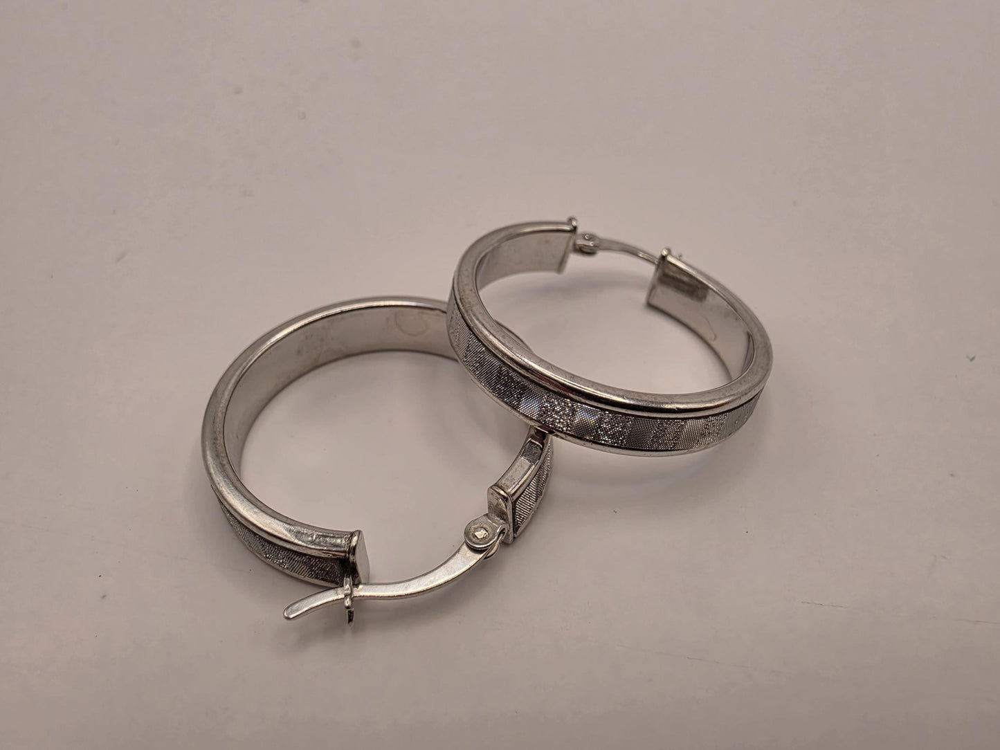 Sterling Silver Patterned Huggie Hoop Earrings | 925 Silver | 1 Inch | Textured Band Hoops | Womens Everyday Hoops