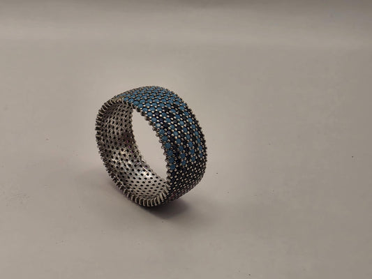 Sterling Silver Blue Pave CZ Wide Band Ring Size 9 Full Eternity Multi Row Iced Out 925 Women 5.2g