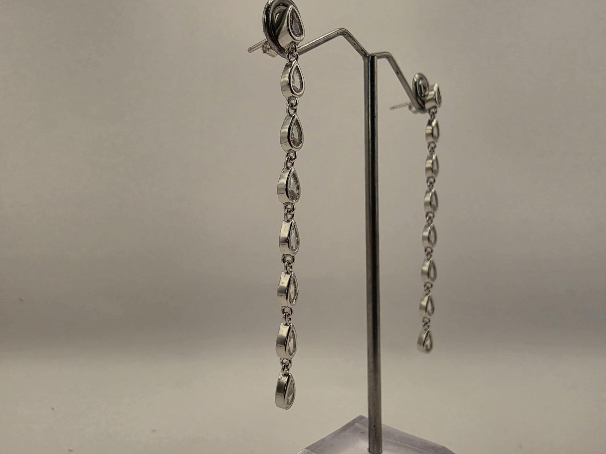 Sterling Silver CZ Drop Earrings | 925 Silver | 2.5 Inch | Teardrop Cubic Zirconia Dangle | Womens Linear Drop Earrings