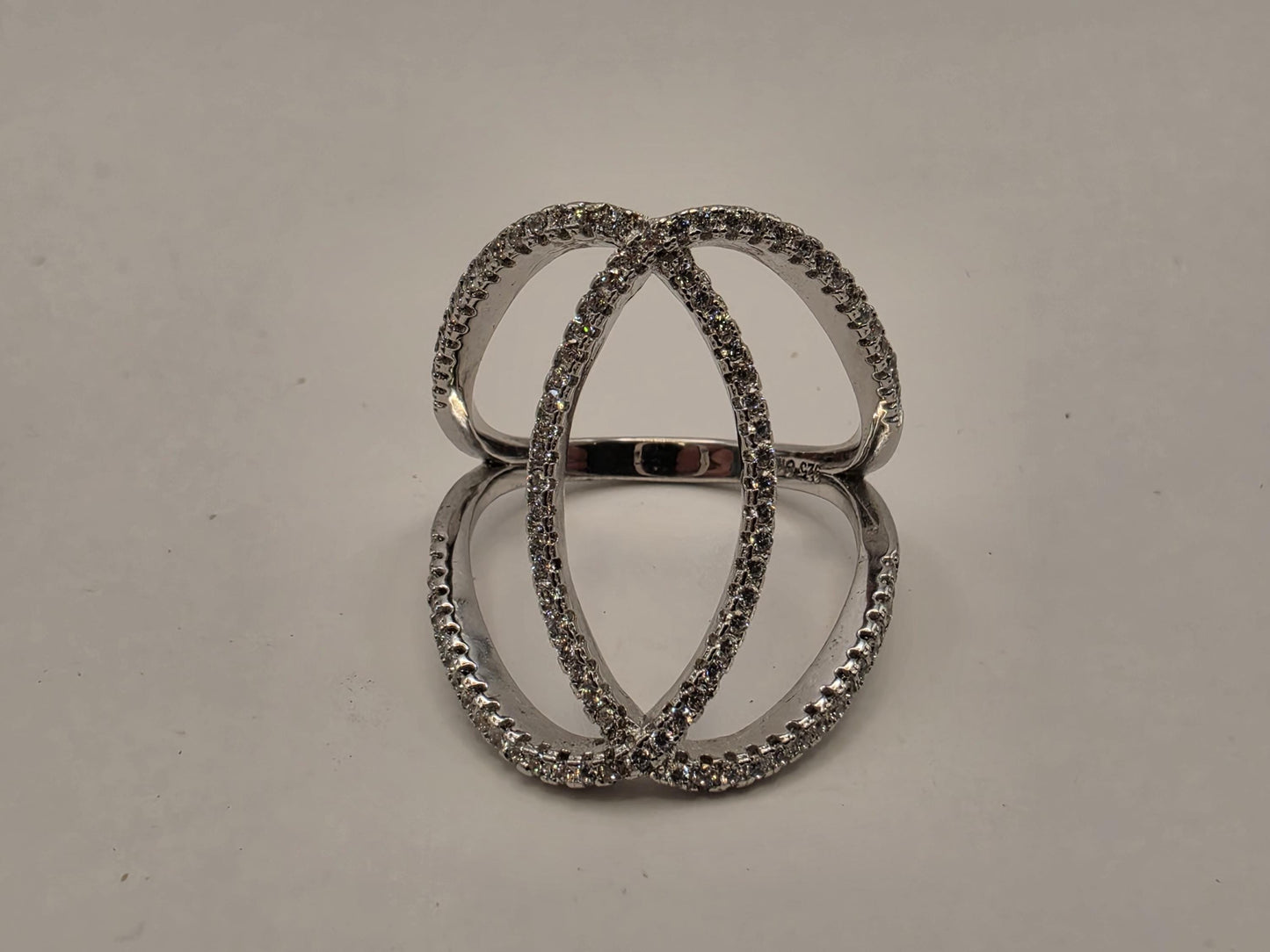 Sterling Silver CZ Orbit Crossover Ring Size 8 Open Double Loop Statement 925 Women 4.1g