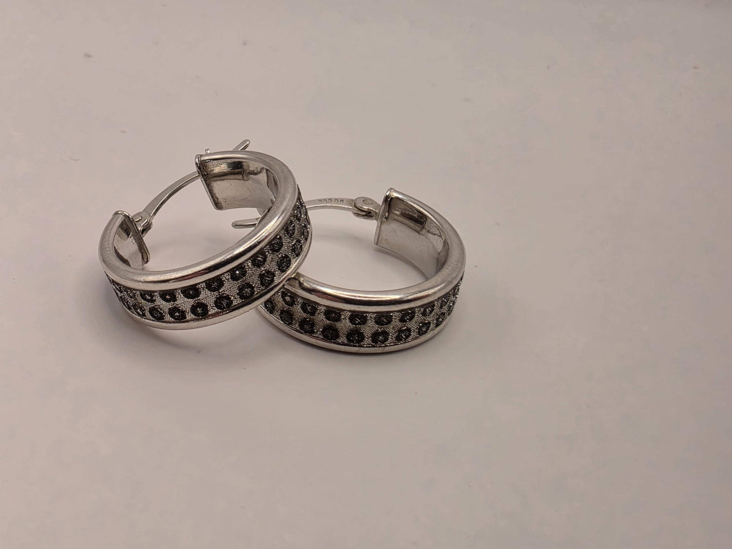 Sterling Silver Wide Huggie Hoop Earrings | 925 Silver | .75 Inch | Textured Dot Band Hoops | Womens Chunky Huggies
