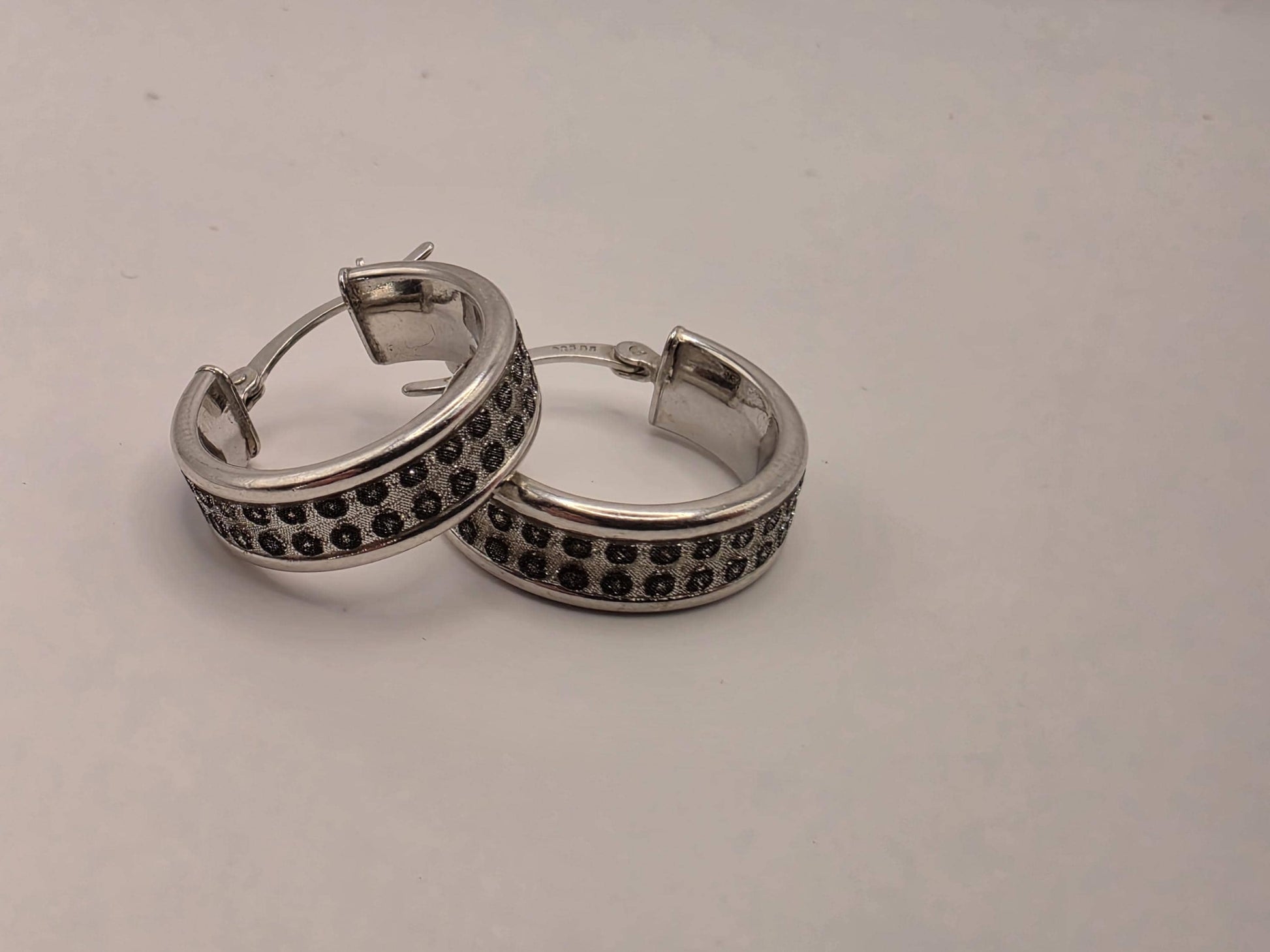 Sterling Silver Wide Huggie Hoop Earrings | 925 Silver | .75 Inch | Textured Dot Band Hoops | Womens Chunky Huggies