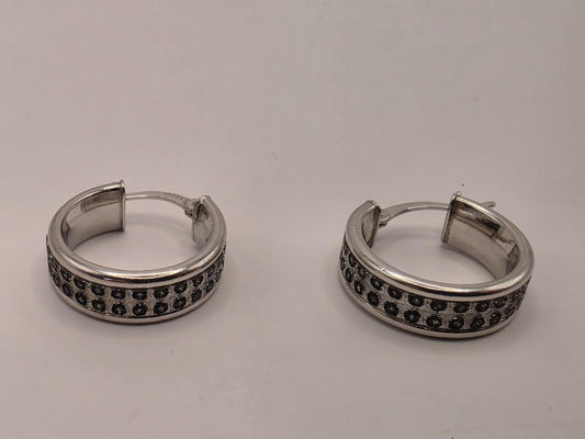 Sterling Silver Wide Huggie Hoop Earrings | 925 Silver | .75 Inch | Textured Dot Band Hoops | Womens Chunky Huggies