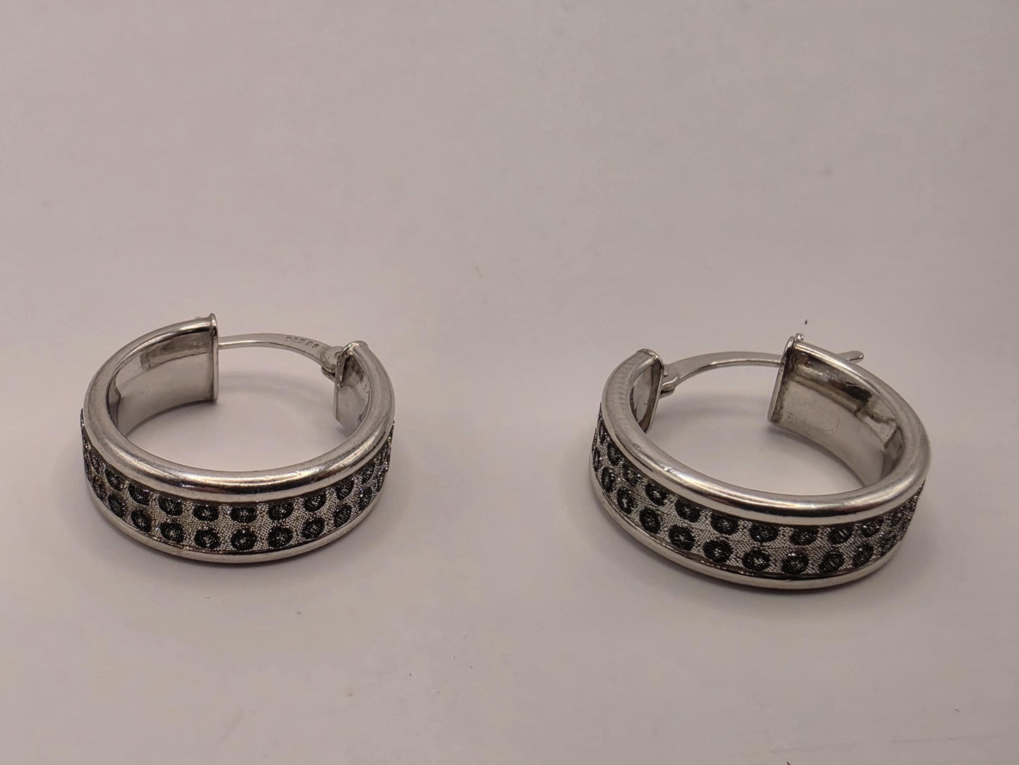 Sterling Silver Wide Huggie Hoop Earrings | 925 Silver | .75 Inch | Textured Dot Band Hoops | Womens Chunky Huggies