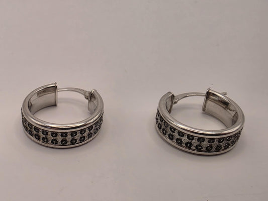 Sterling Silver Wide Huggie Hoop Earrings | 925 Silver | .75 Inch | Textured Dot Band Hoops | Womens Chunky Huggies