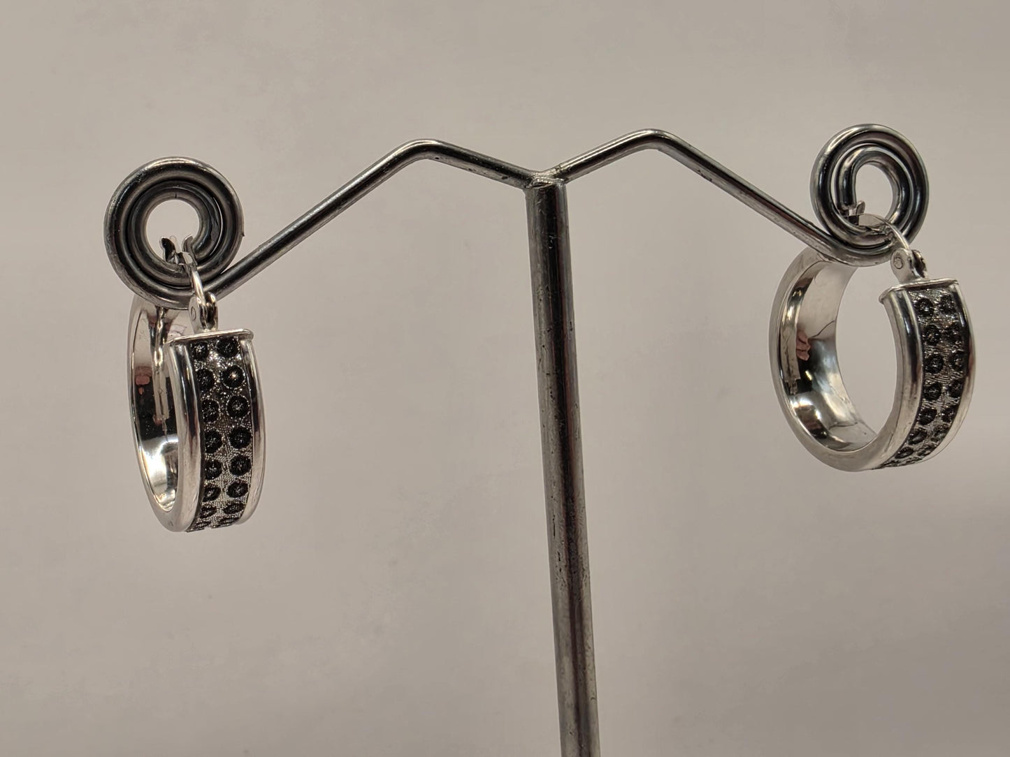 Sterling Silver Wide Huggie Hoop Earrings | 925 Silver | .75 Inch | Textured Dot Band Hoops | Womens Chunky Huggies