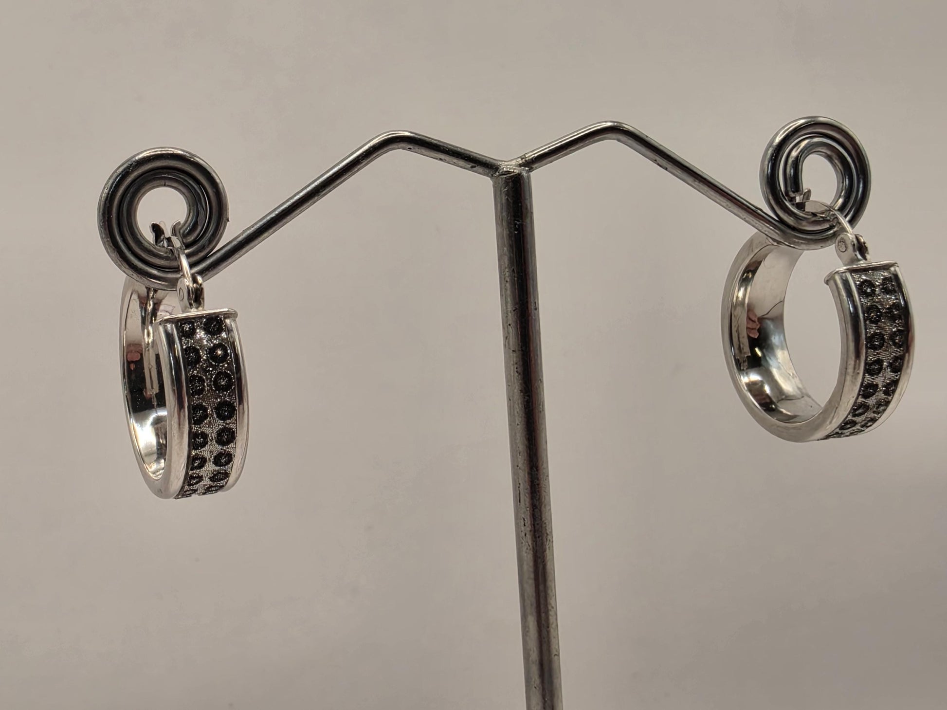 Sterling Silver Wide Huggie Hoop Earrings | 925 Silver | .75 Inch | Textured Dot Band Hoops | Womens Chunky Huggies