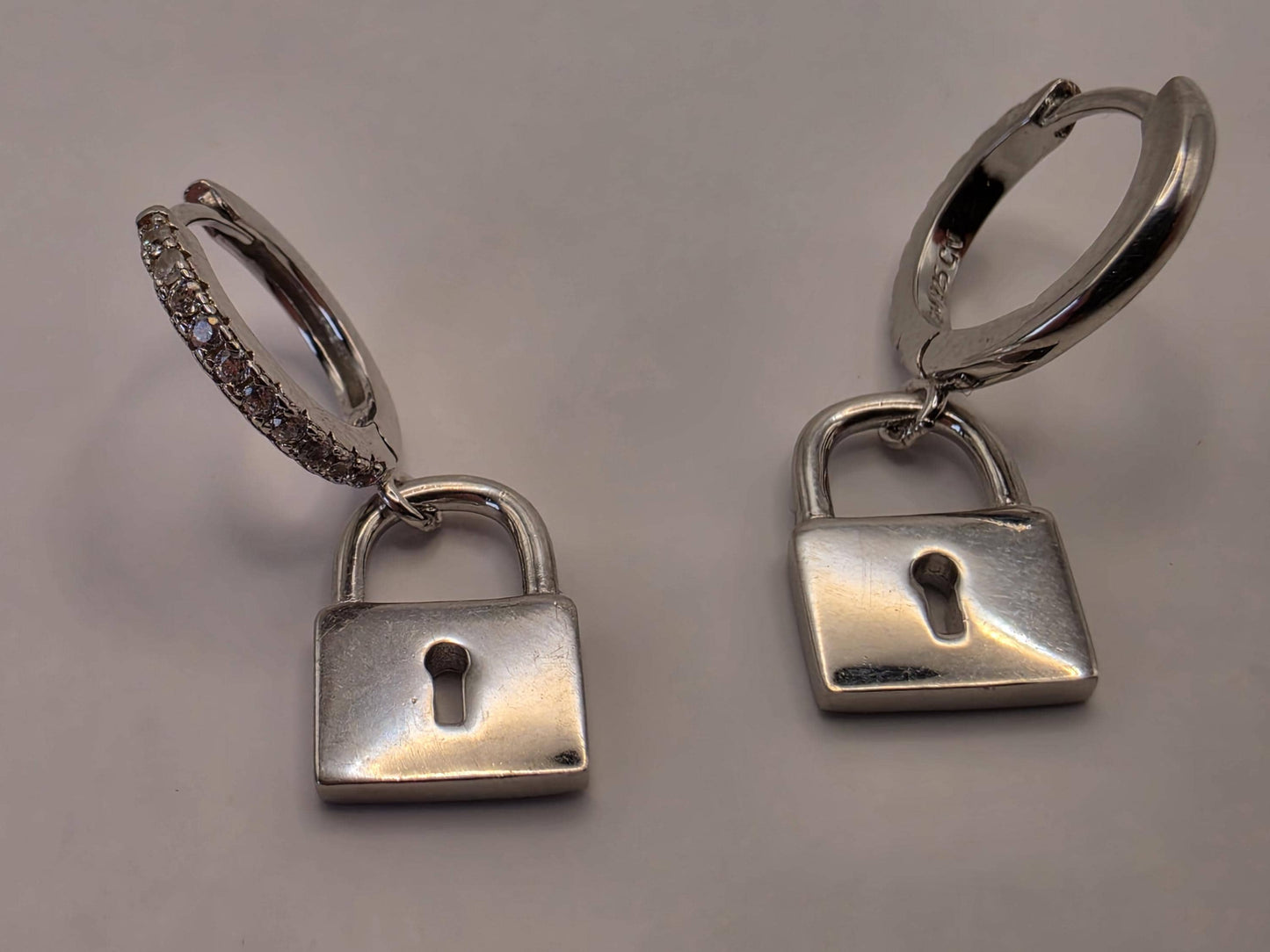 Sterling Silver Padlock Drop Earrings | 925 Silver | CZ Huggie Hoops | Lock Charm Dangle | Womens Edgy Drop Earrings