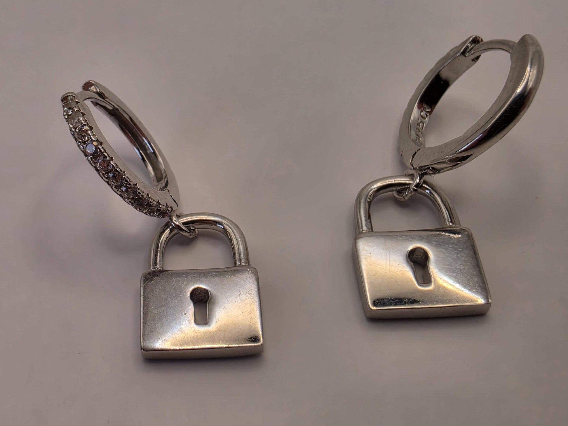 Sterling Silver Padlock Drop Earrings | 925 Silver | CZ Huggie Hoops | Lock Charm Dangle | Womens Edgy Drop Earrings