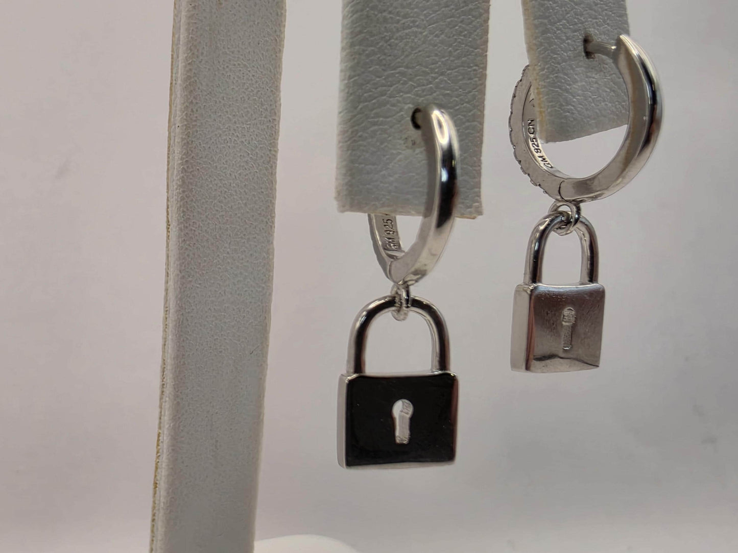 Sterling Silver Padlock Drop Earrings | 925 Silver | CZ Huggie Hoops | Lock Charm Dangle | Womens Edgy Drop Earrings