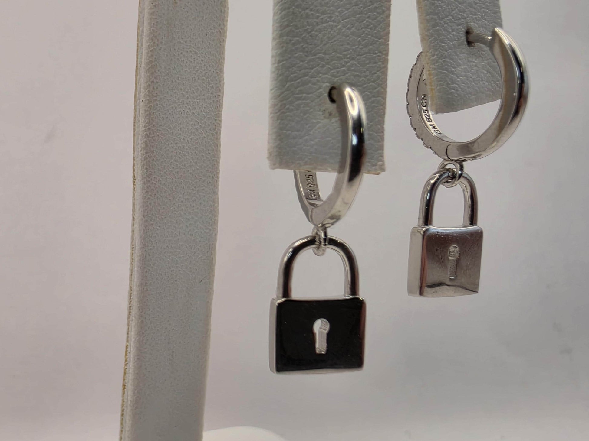 Sterling Silver Padlock Drop Earrings | 925 Silver | CZ Huggie Hoops | Lock Charm Dangle | Womens Edgy Drop Earrings