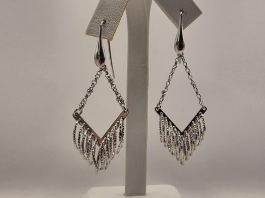 Sterling Silver Chandelier Drop Earrings | 925 Silver | Fringe Dangle | Diamond Cut Tassel | Womens Statement Earrings