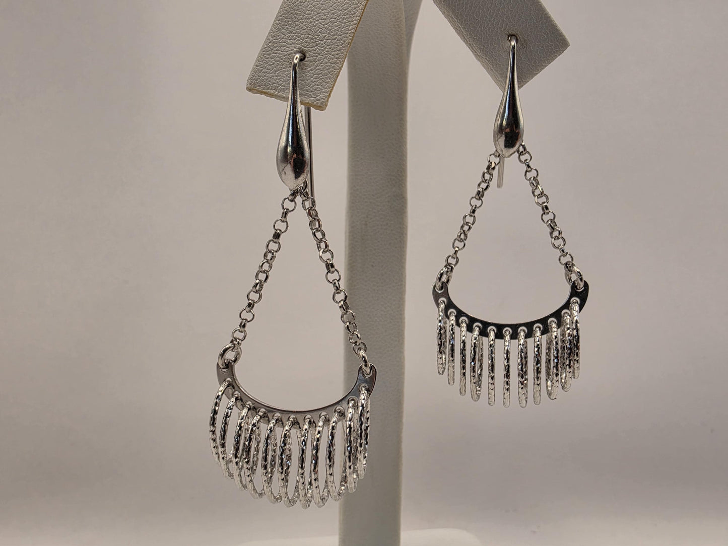 Sterling Silver Chandelier Drop Earrings | 925 Silver | Fringe Tassel Dangle | Diamond Cut Fan | Womens Statement Pair