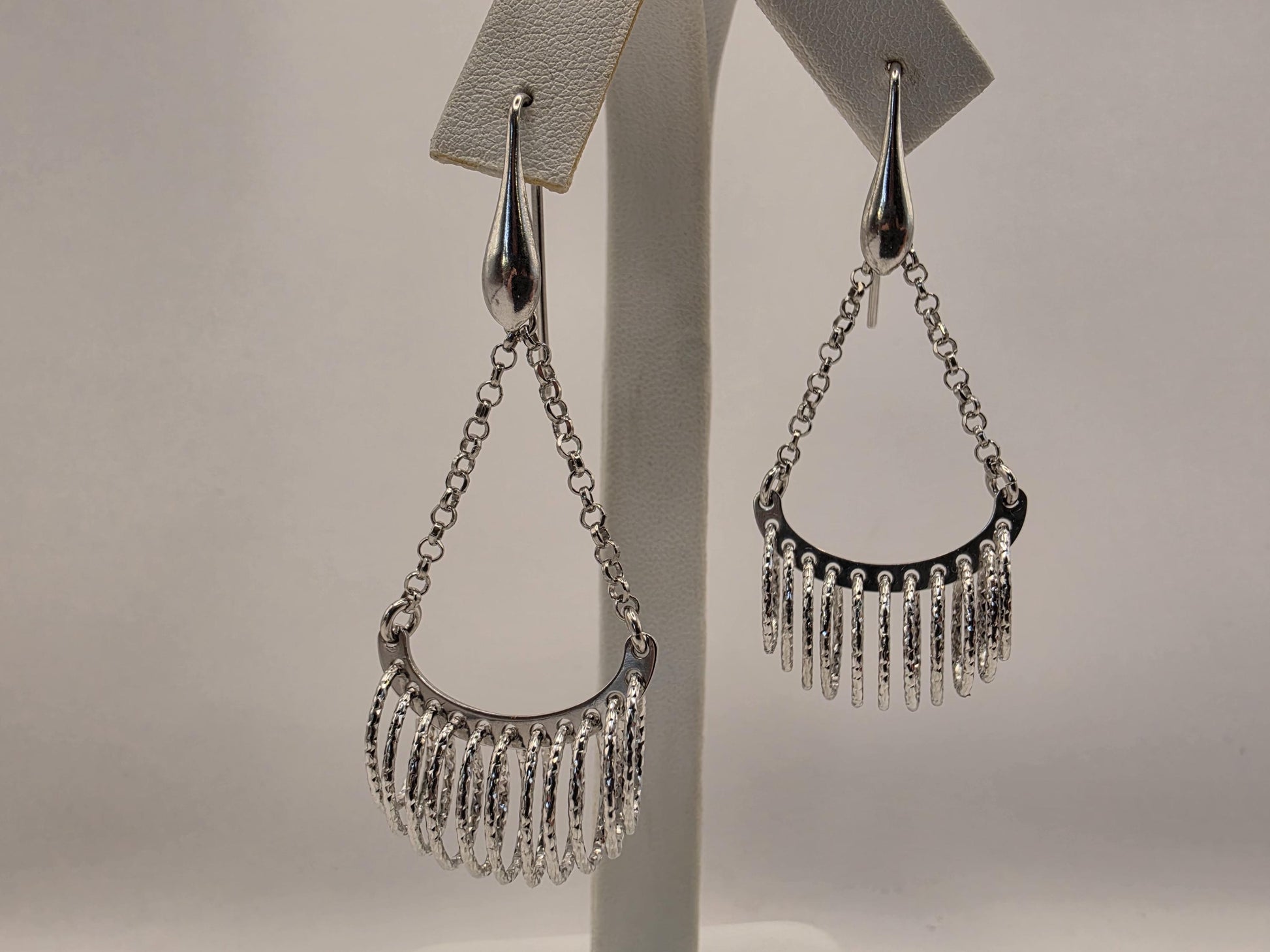 Sterling Silver Chandelier Drop Earrings | 925 Silver | Fringe Tassel Dangle | Diamond Cut Fan | Womens Statement Pair