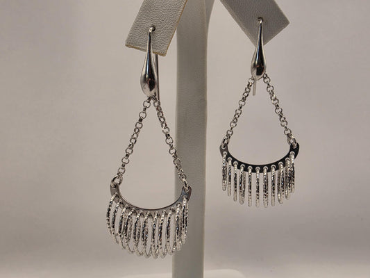 Sterling Silver Chandelier Drop Earrings | 925 Silver | Fringe Tassel Dangle | Diamond Cut Fan | Womens Statement Pair