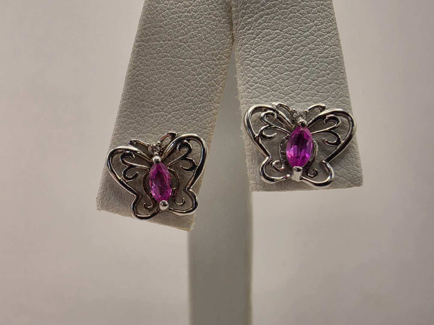 Sterling Silver Butterfly Stud Earrings | 925 Silver | Pink CZ | Filigree Butterfly Studs | Womens Dainty Stud Earrings