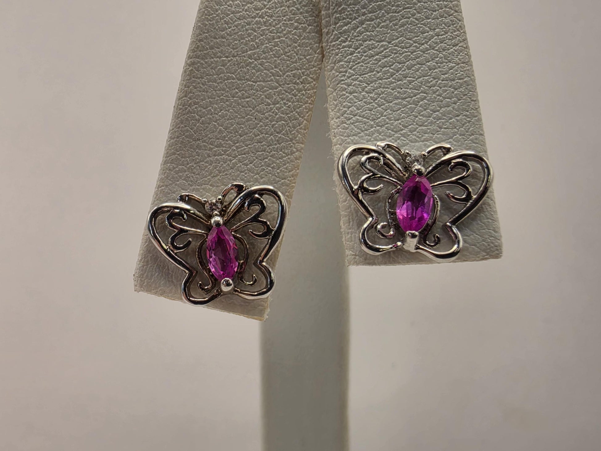 Sterling Silver Butterfly Stud Earrings | 925 Silver | Pink CZ | Filigree Butterfly Studs | Womens Dainty Stud Earrings