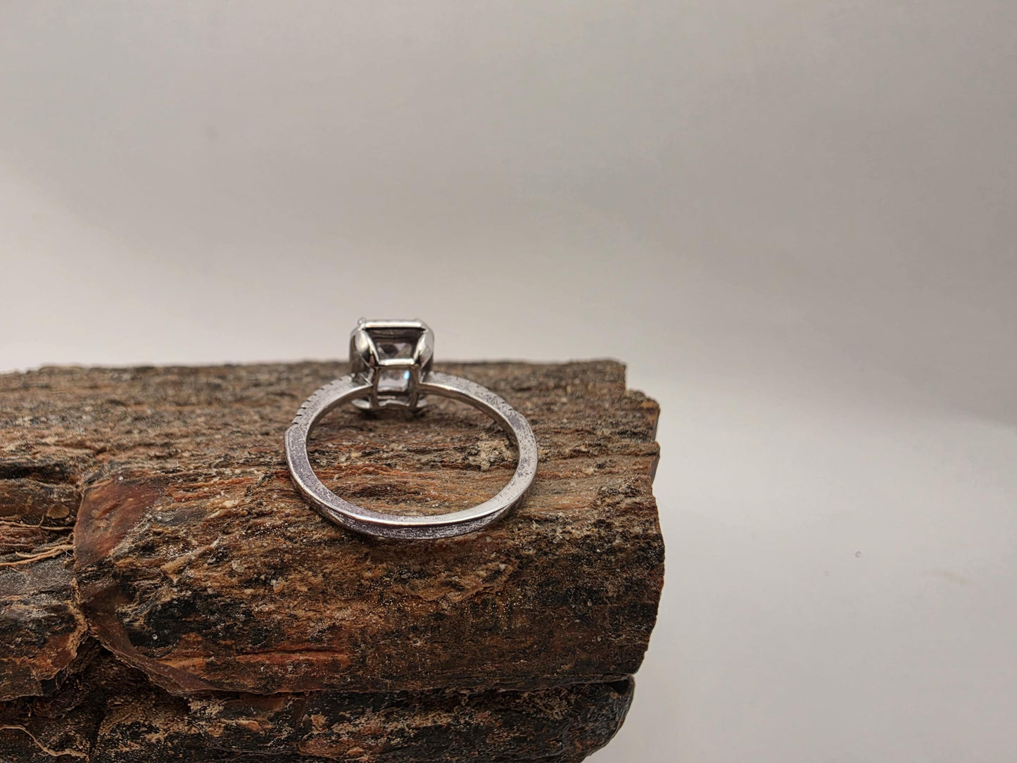 Sterling Silver Emerald Cut CZ Halo Engagement Style Ring Size 7.25 Solitaire 925 Women 3g