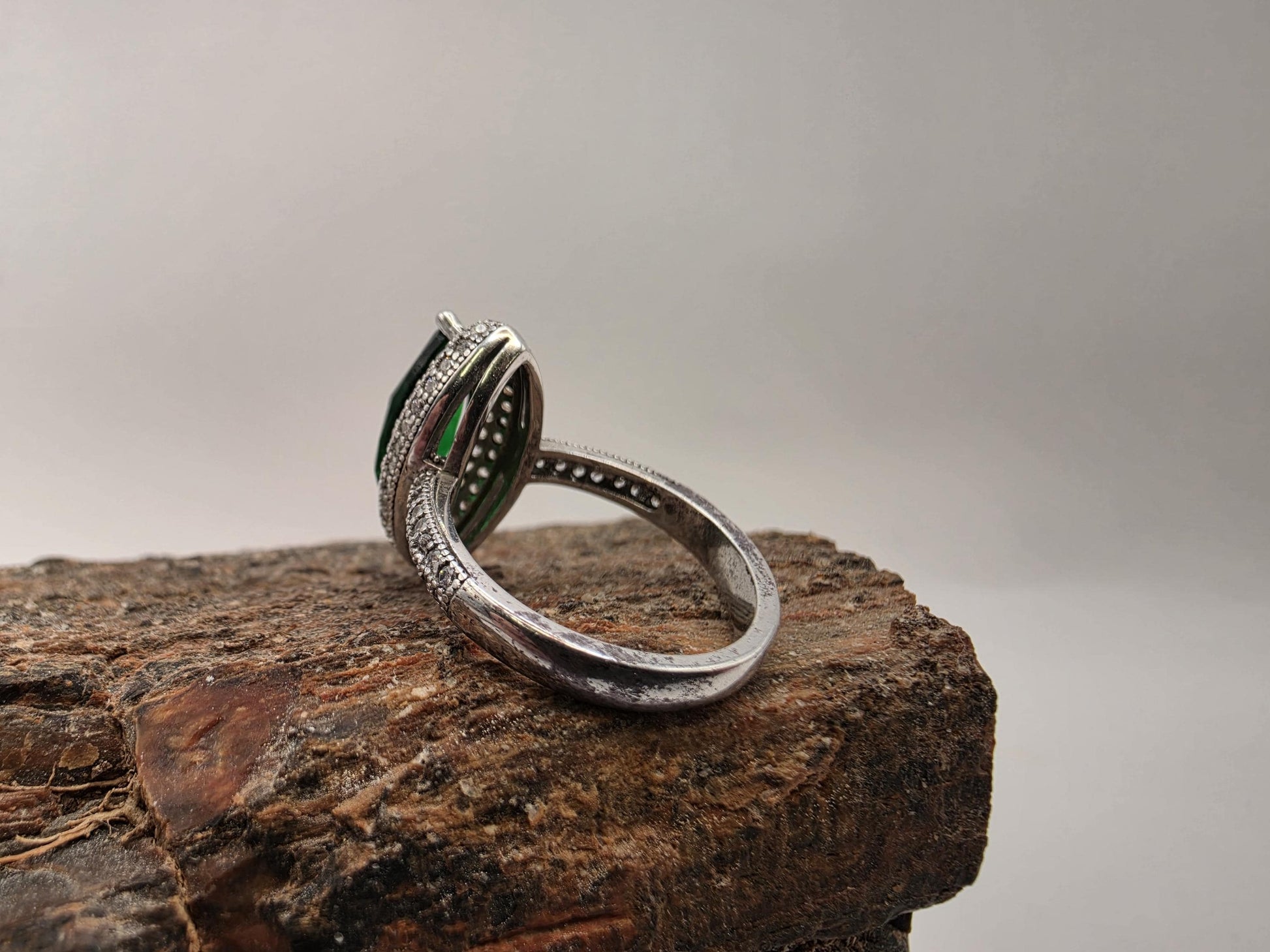 Sterling Silver Marquise Green CZ Halo Ring Size 7 Pave Shank Cocktail Statement 925 Women 4.7g