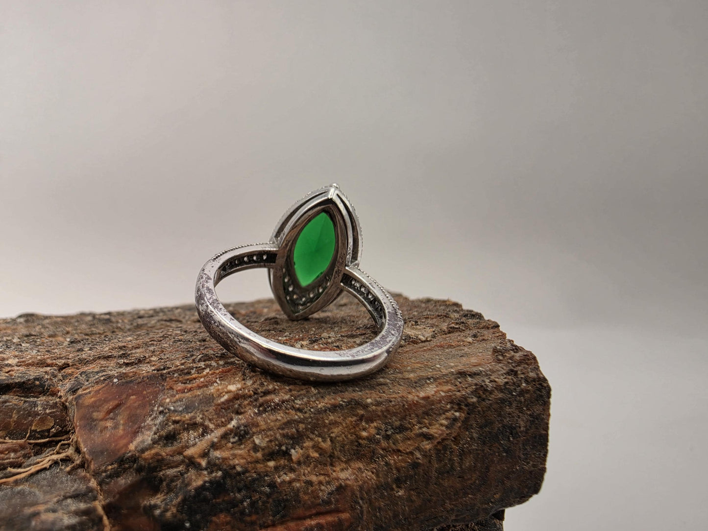 Sterling Silver Marquise Green CZ Halo Ring Size 7 Pave Shank Cocktail Statement 925 Women 4.7g