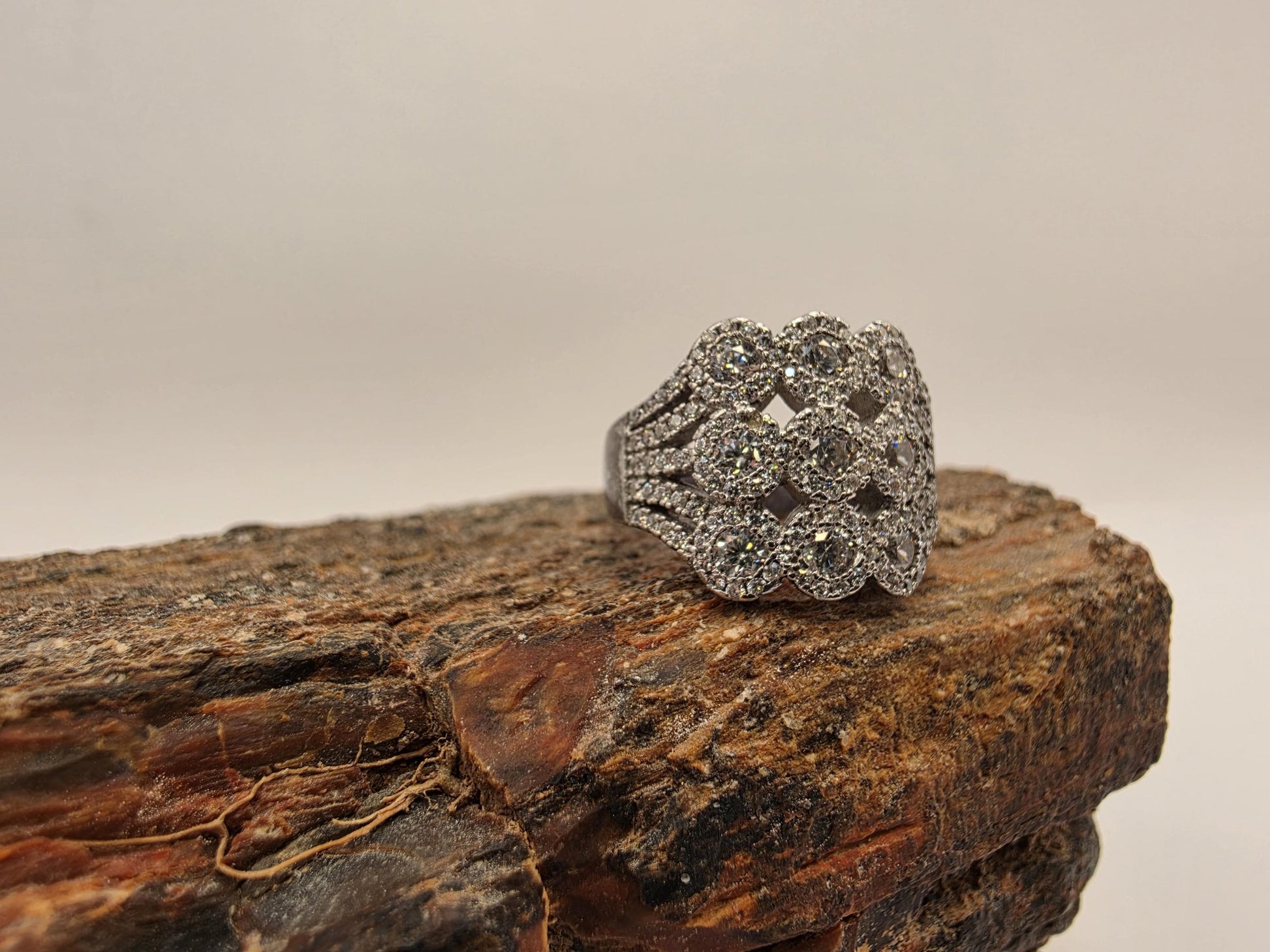 Sterling Silver Vintage Floral CZ Cluster Ring Size 5 Multi Stone Art Deco Cocktail 925 Women 7.6g