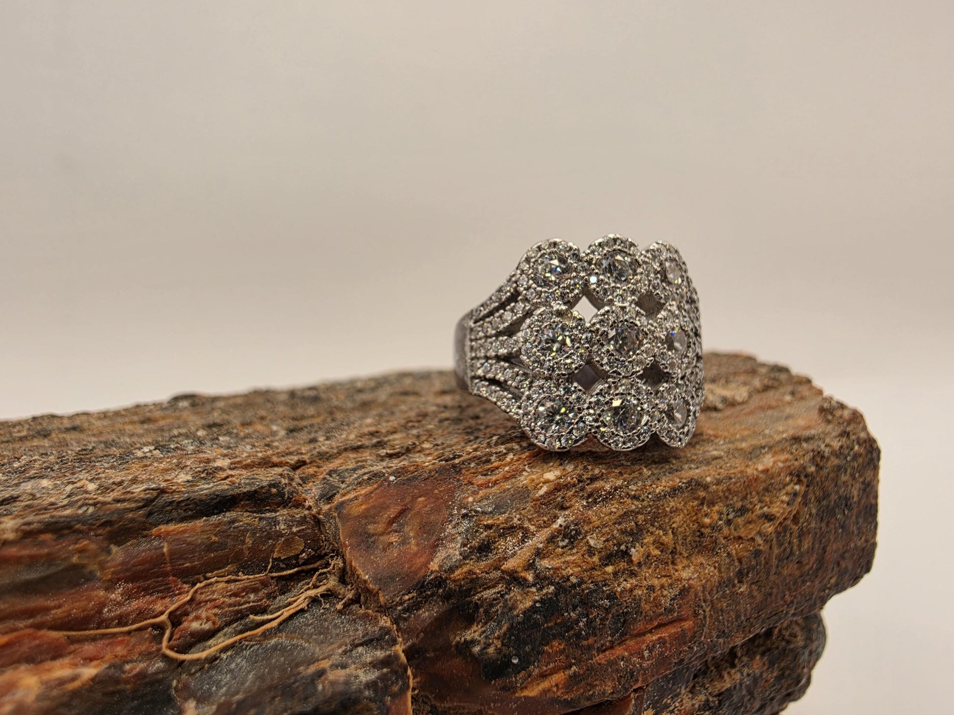 Sterling Silver Vintage Floral CZ Cluster Ring Size 5 Multi Stone Art Deco Cocktail 925 Women 7.6g