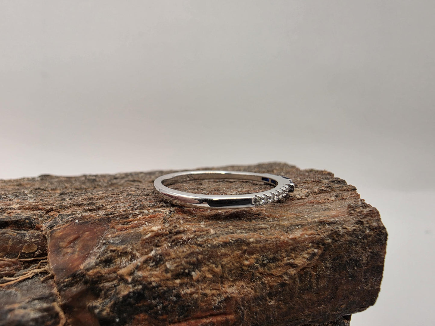 Sterling Silver Blue Baguette and White CZ Eternity Band Ring Size 7.75 Stackable 925 Women 1.4g