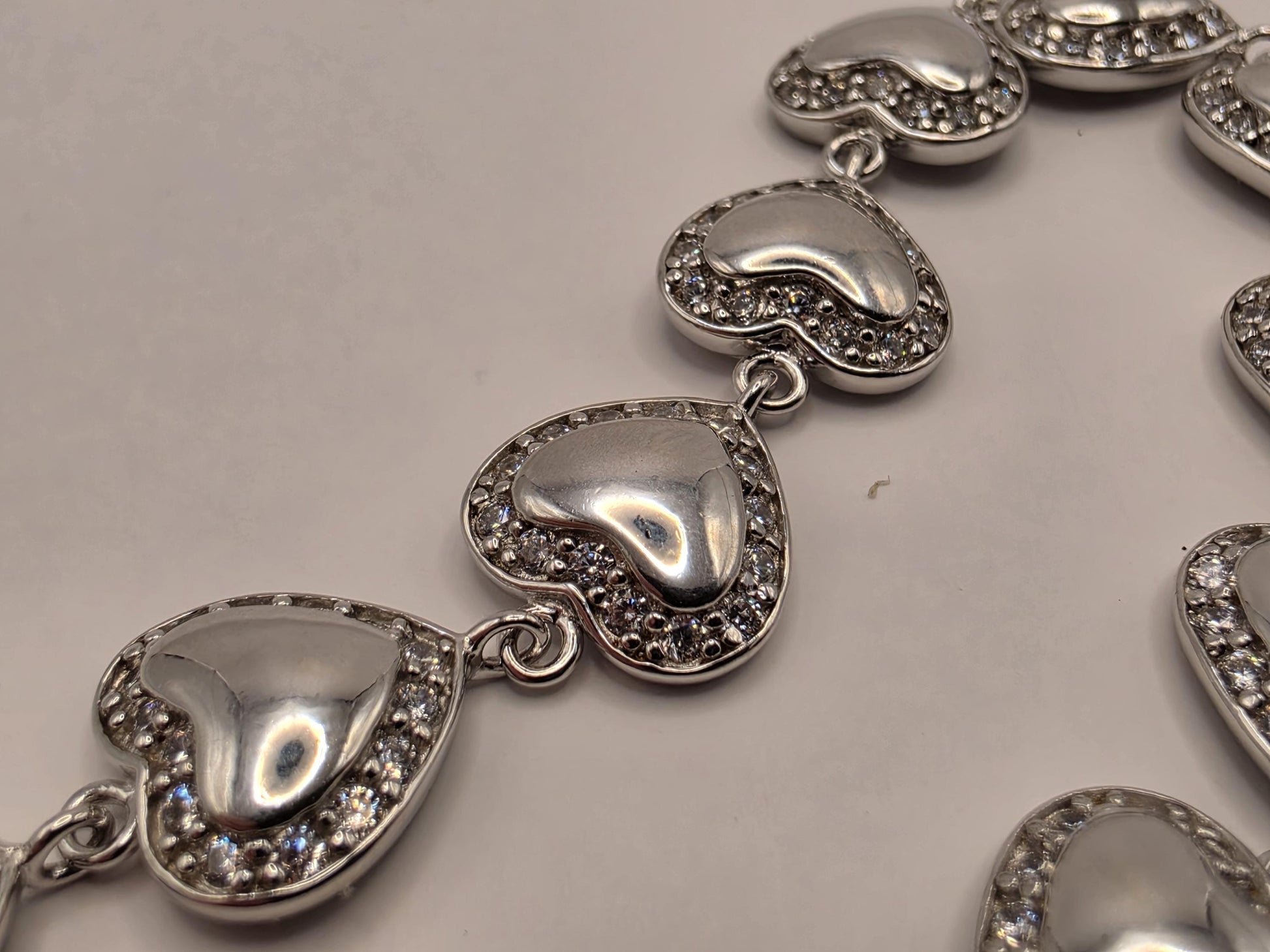 Sterling Silver Heart Bracelet | 925 Silver | 8.5 Inch | CZ Halo Puffed Hearts | Womens Romantic Link Bracelet