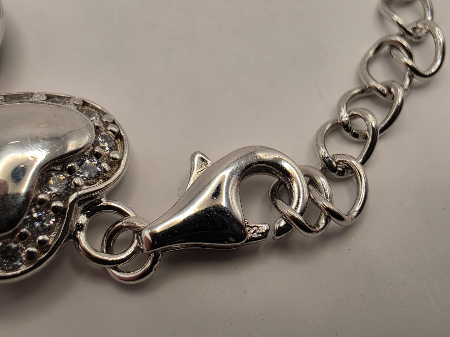 Sterling Silver Heart Bracelet | 925 Silver | 8.5 Inch | CZ Halo Puffed Hearts | Womens Romantic Link Bracelet