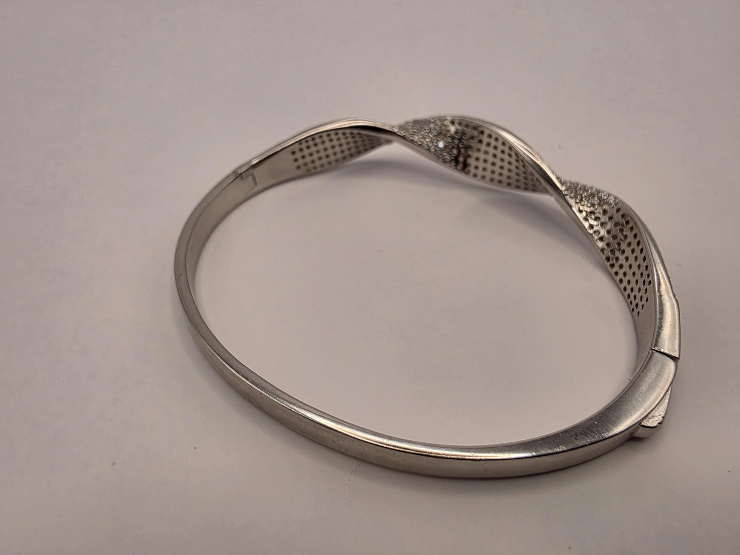 Sterling Silver CZ Bangle Bracelet | 925 Silver | Pave Twist Design | Hinged Cuff | Womens Statement Bangle Bracelet