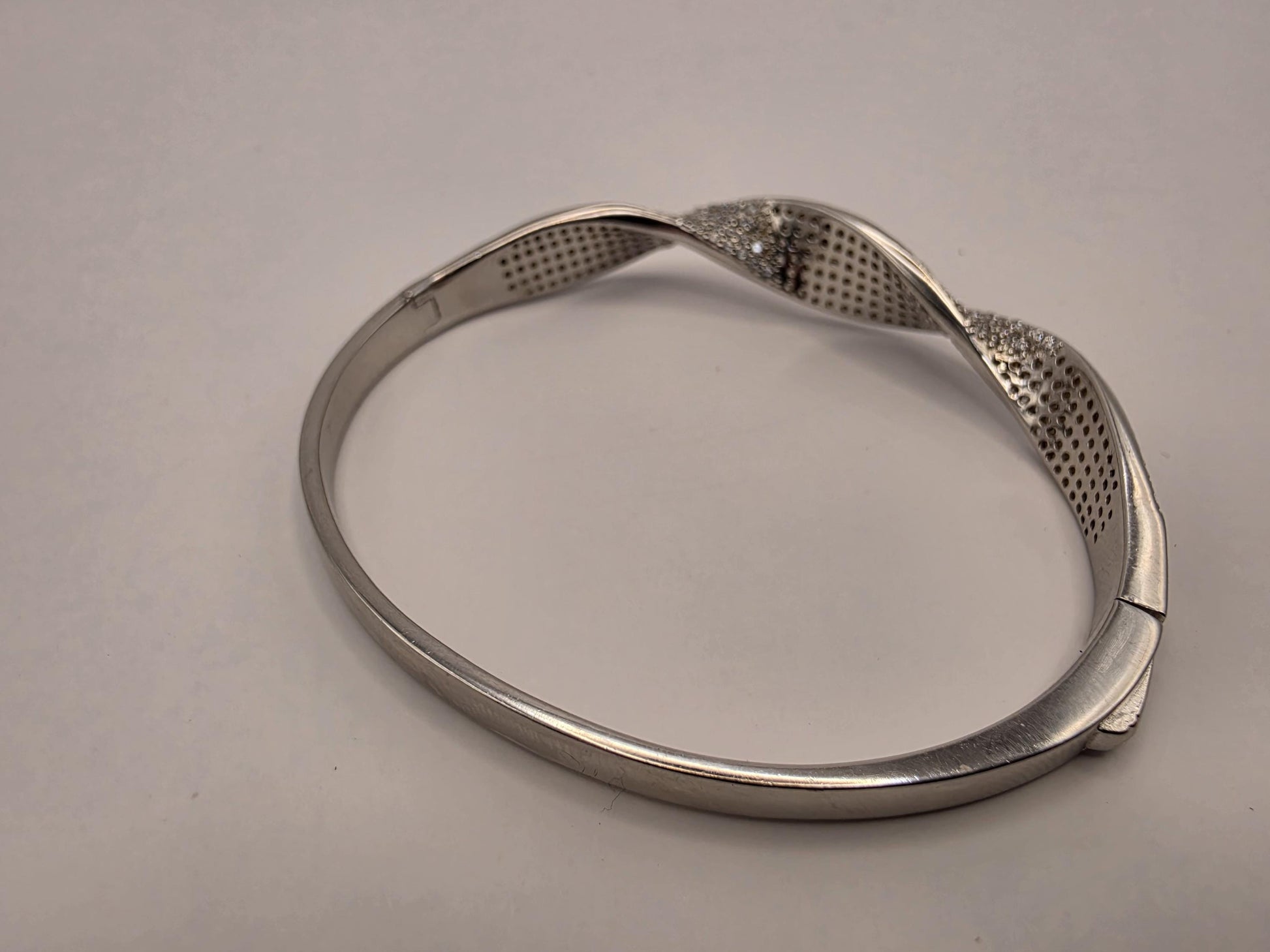 Sterling Silver CZ Bangle Bracelet | 925 Silver | Pave Twist Design | Hinged Cuff | Womens Statement Bangle Bracelet