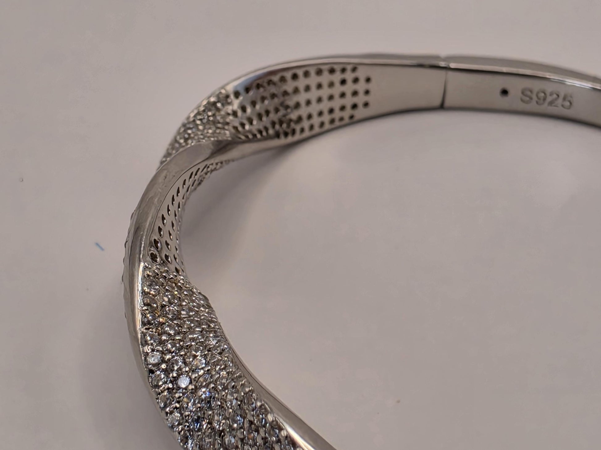 Sterling Silver CZ Bangle Bracelet | 925 Silver | Pave Twist Design | Hinged Cuff | Womens Statement Bangle Bracelet