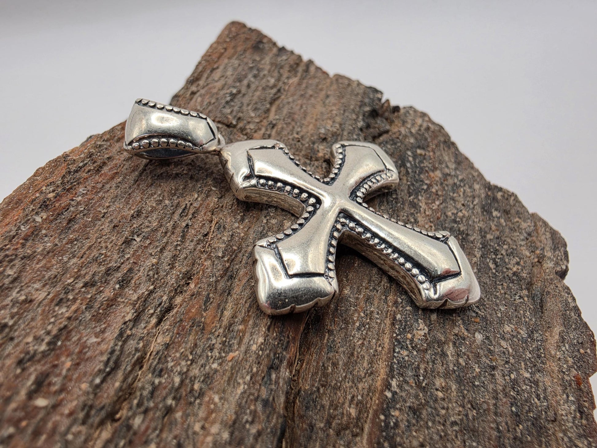Sterling Silver Gothic Cross Pendant | 925 Silver | Beaded Budded Cross | 1.5 Inch | Mens Womens Faith Jewelry Pendant
