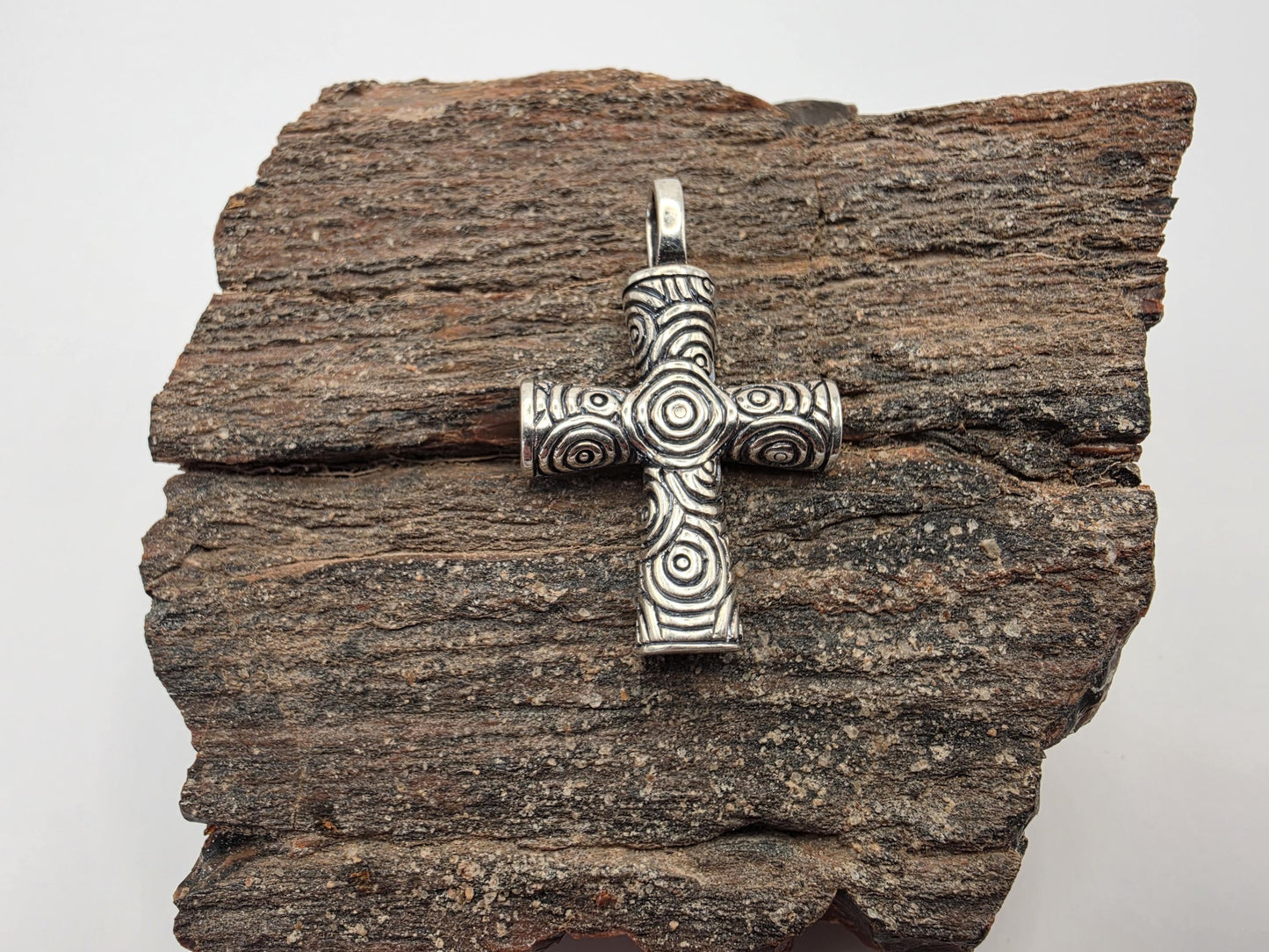 Sterling Silver Cross Pendant | 925 Silver | Spiral Textured Design | 1.125 Inch | Mens Womens Faith Jewelry Pendant