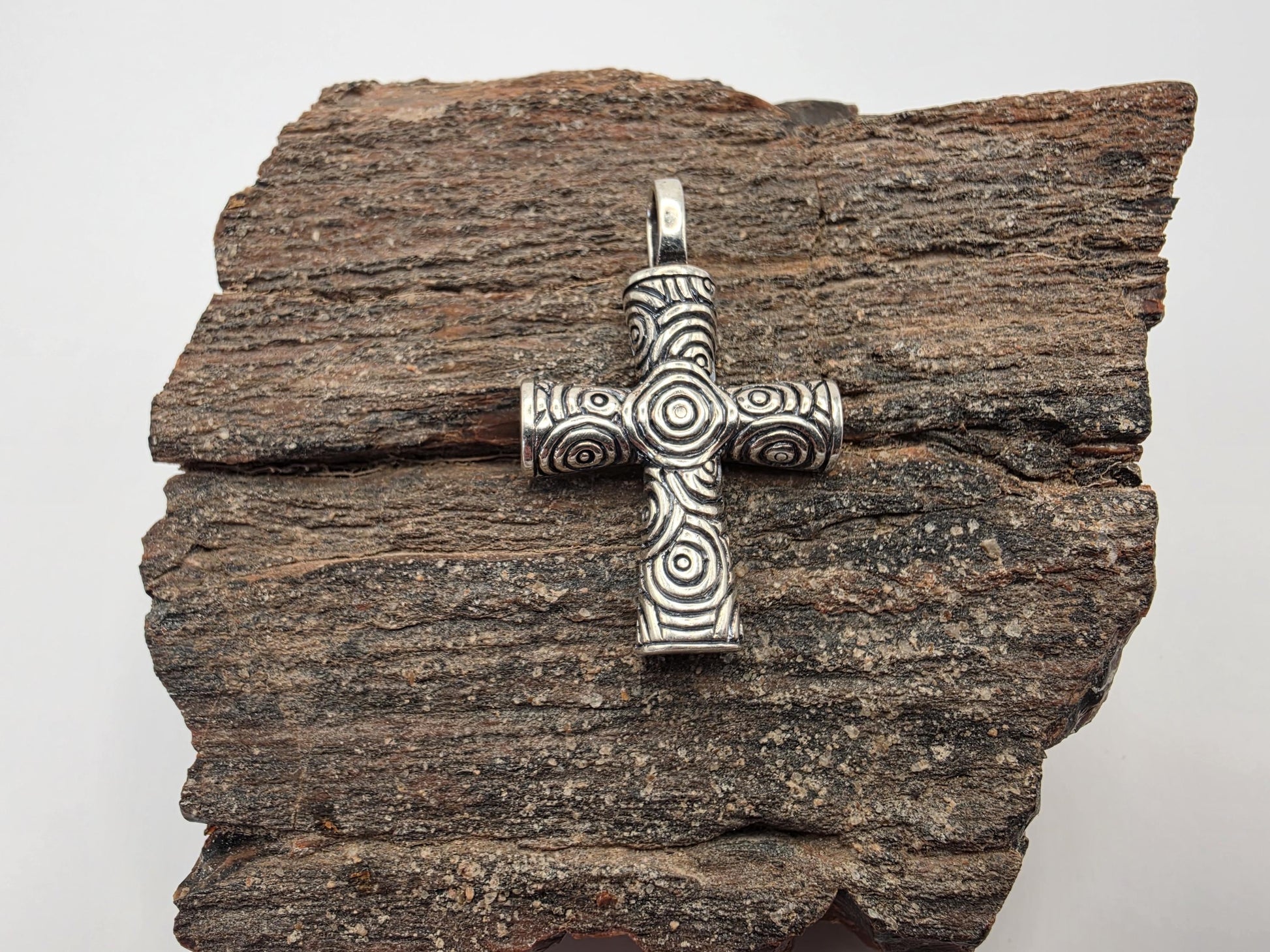 Sterling Silver Cross Pendant | 925 Silver | Spiral Textured Design | 1.125 Inch | Mens Womens Faith Jewelry Pendant